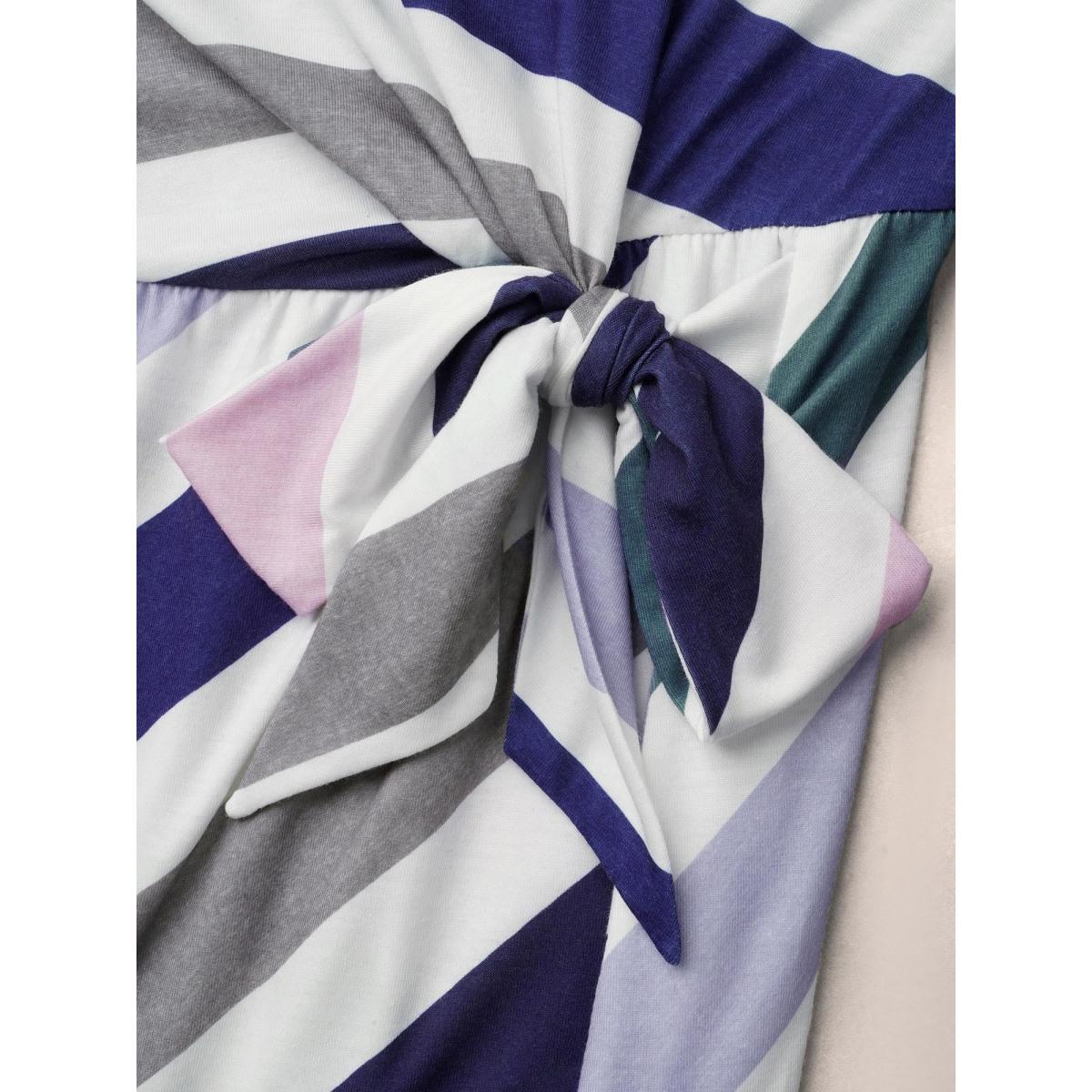 Plus Size Striped Waist-Tie Half Sleeve Midi Dress Multicolor Women Casual Tie knot Knit Dresses Bloomchic 30/6X Product Image