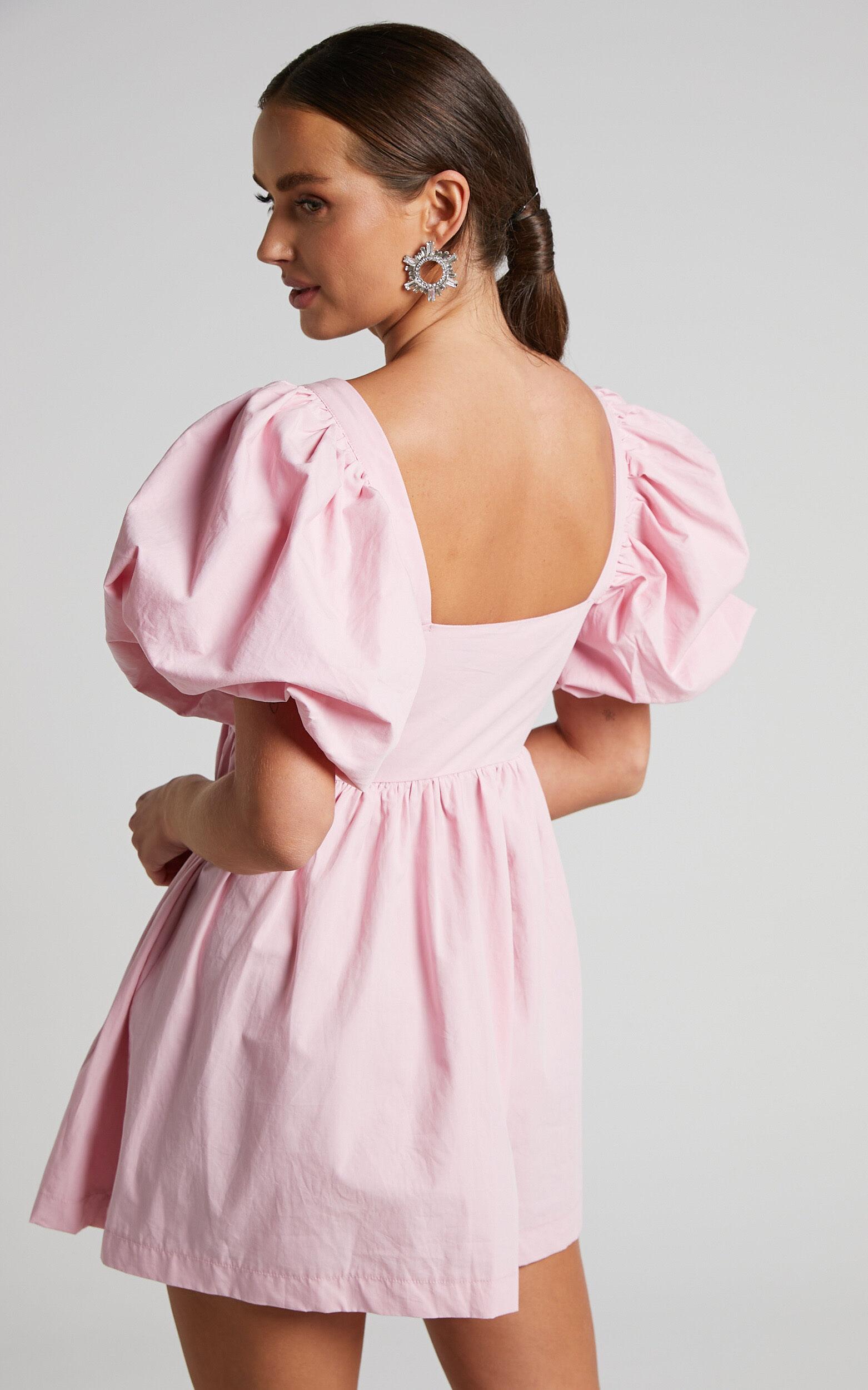 Vashti Mini Dress - Puff Sleeve Sweetheart Dress in Light Pink Product Image