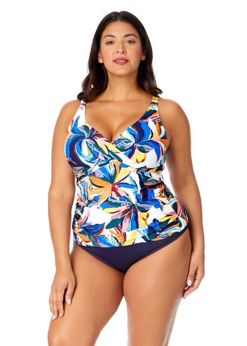 Anne Cole Plus Women's Plus Riviera Floral Hidden Underwire Drape Front Tankini Swim Top at Nordstrom, Size 18W Product Image