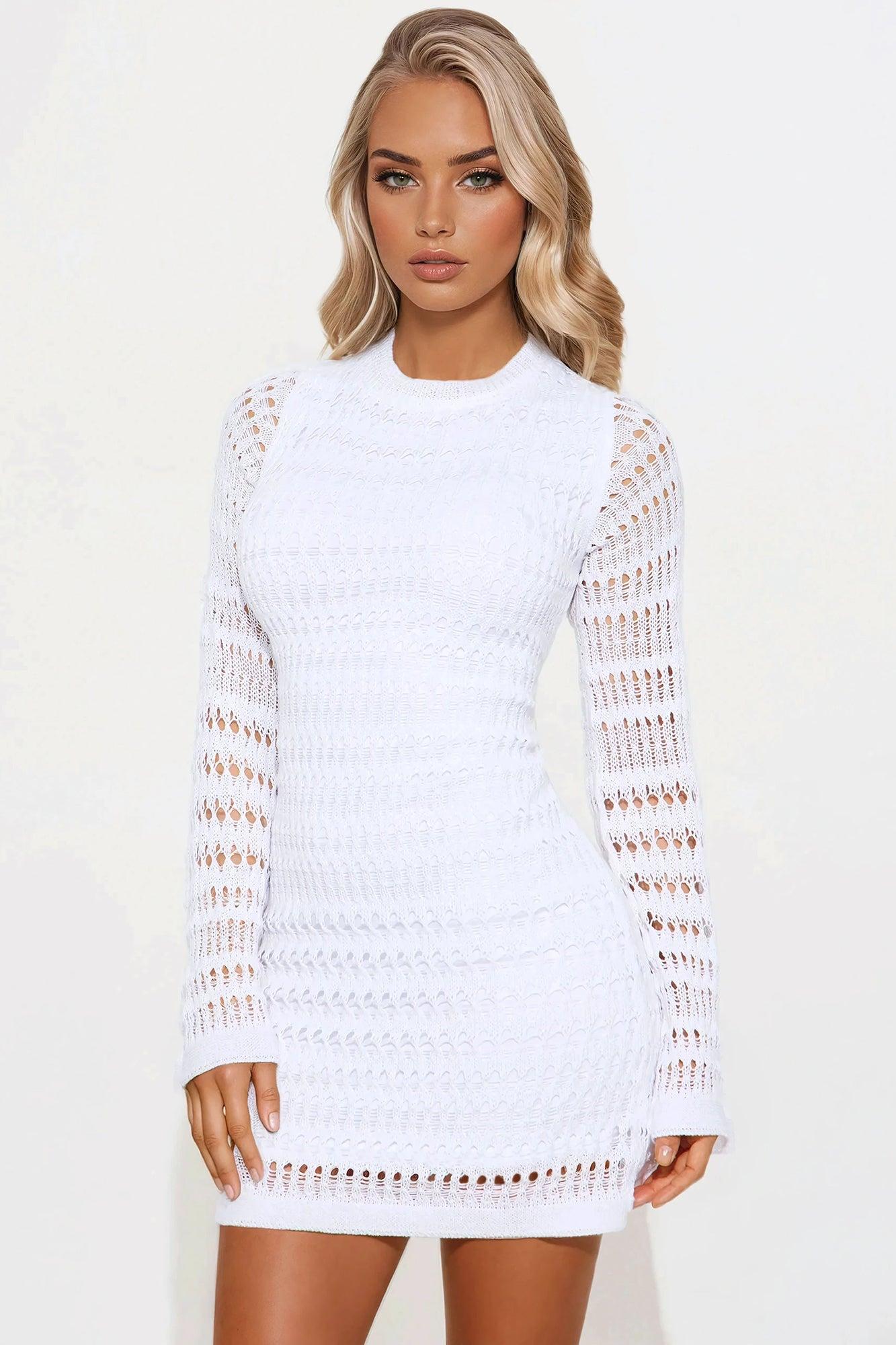 Jolene Crochet Mini Dress - White Product Image