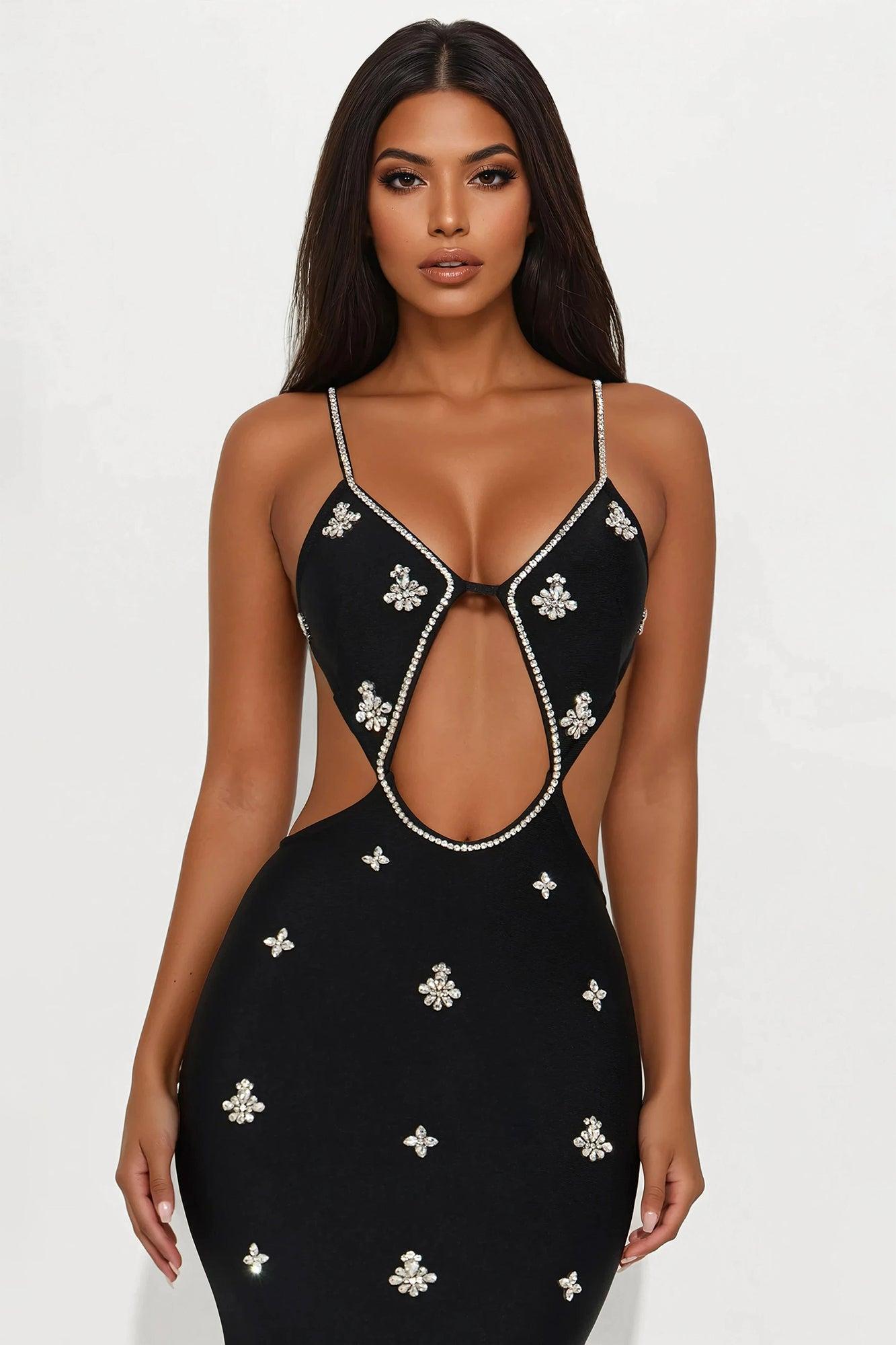 Cause a Scene Bandage Gown - Black Product Image