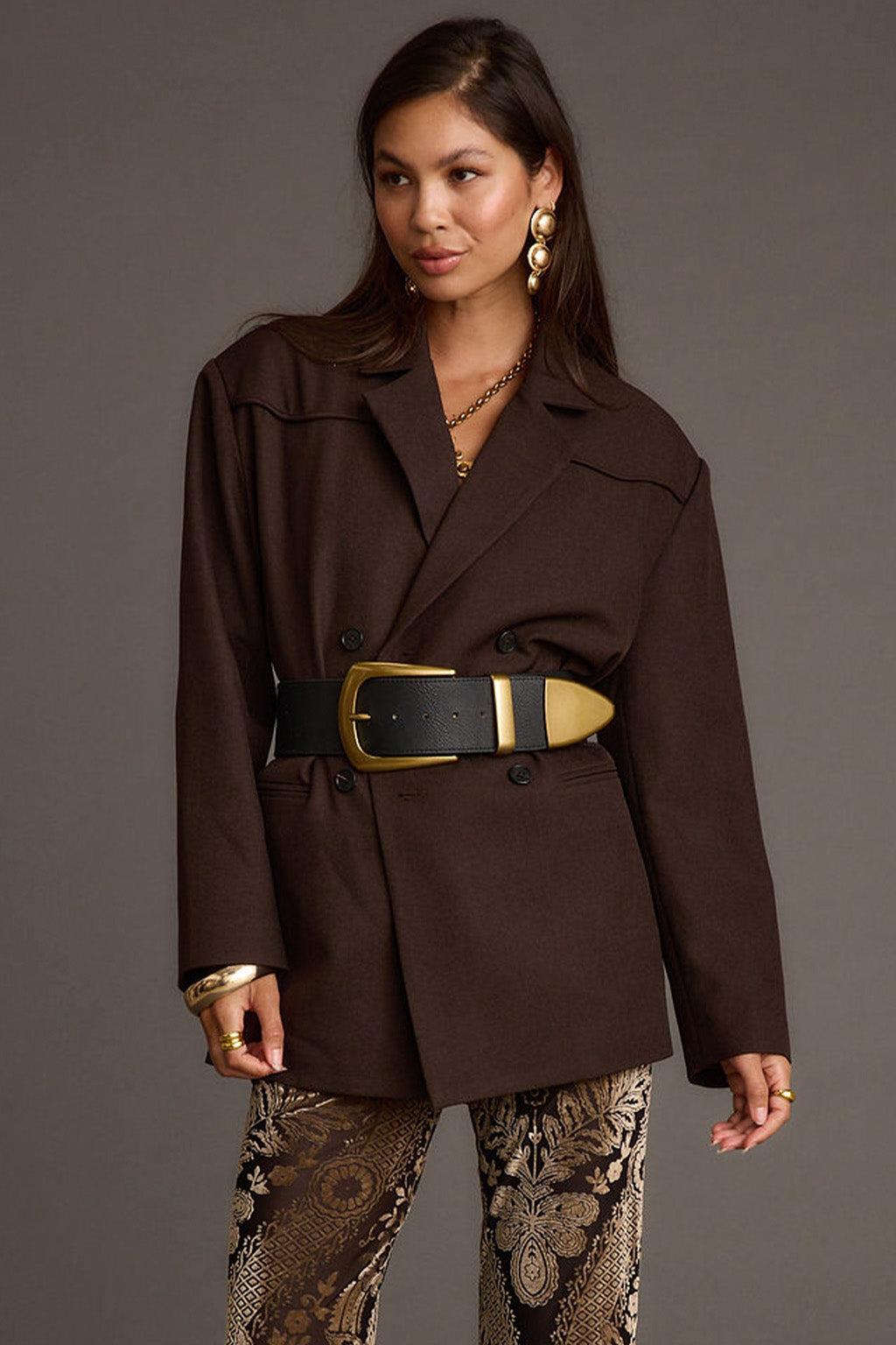 Rebel Brown Belted Double Breasted Blazer Product Image