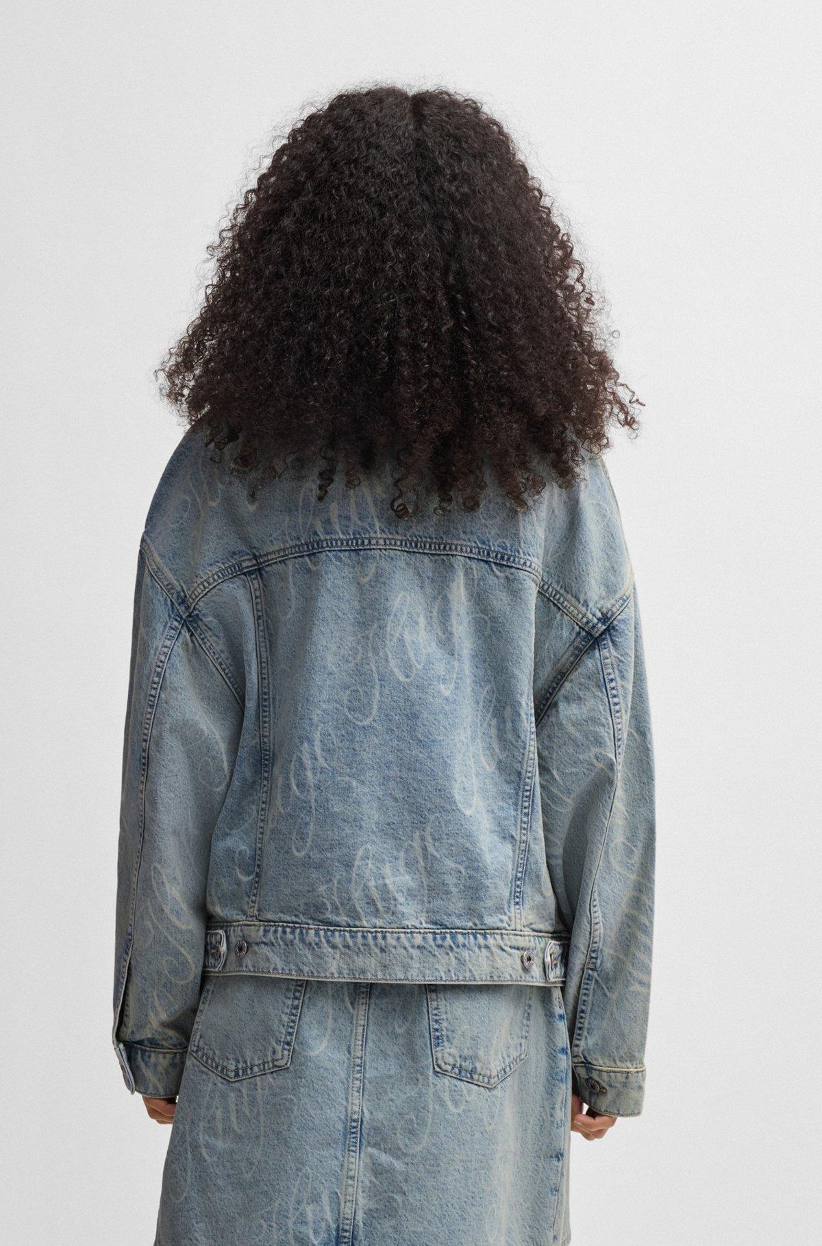HUGO - Boxy-fit jacket in logo-print rigid denim - Patterned Product Image