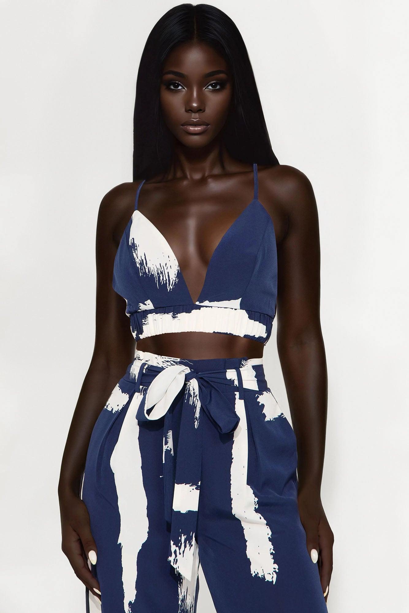 Exotic Getaway Abstract Wide Leg Pant Set - Navy/combo Female Product Image