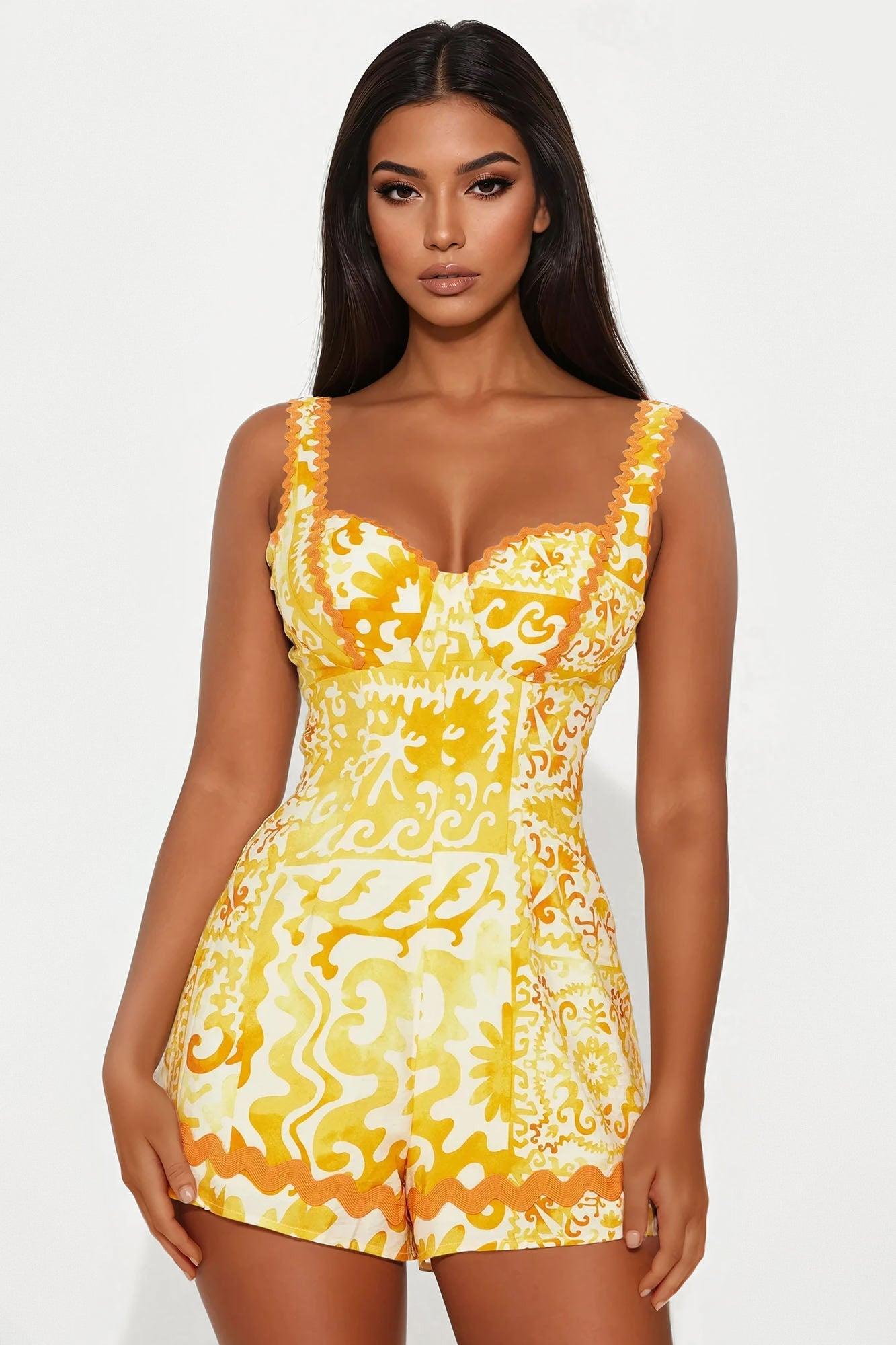 Sunday Funday Sweetheart Romper - Orange/combo Female Product Image