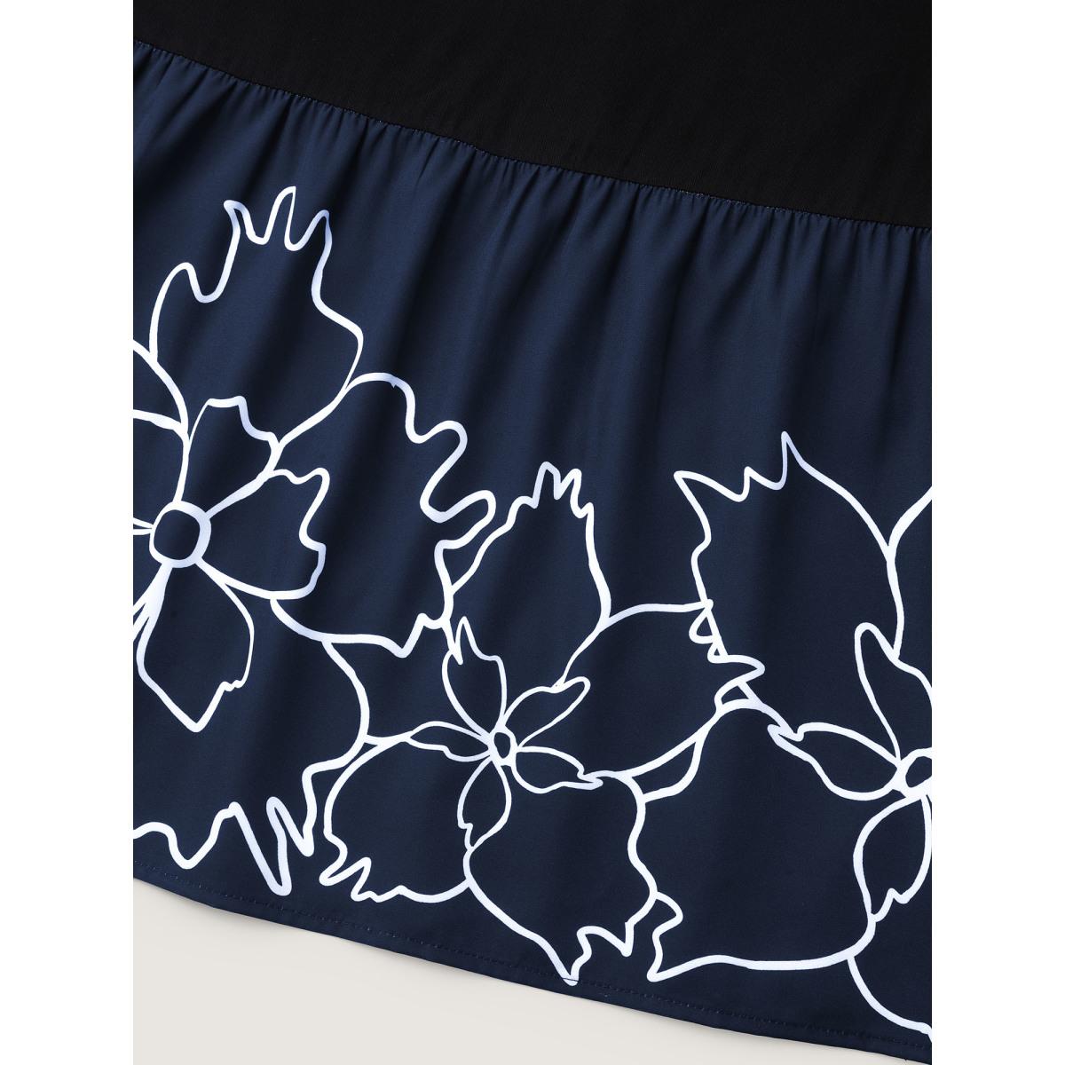 Plus Size Rayon Floral Hem Cinched-Waist Midi Dress Black Women V-neck Short sleeve Curvy BloomChic 12/L Product Image