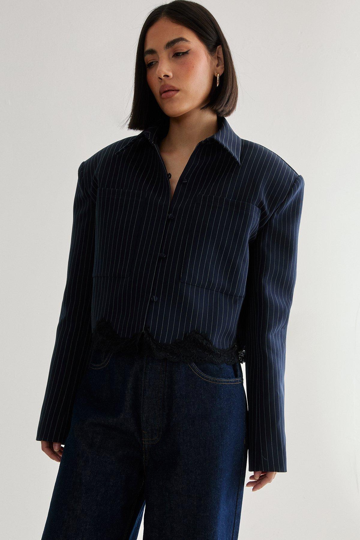 Lace Hem Tailored Pinstripe Jacket Product Image