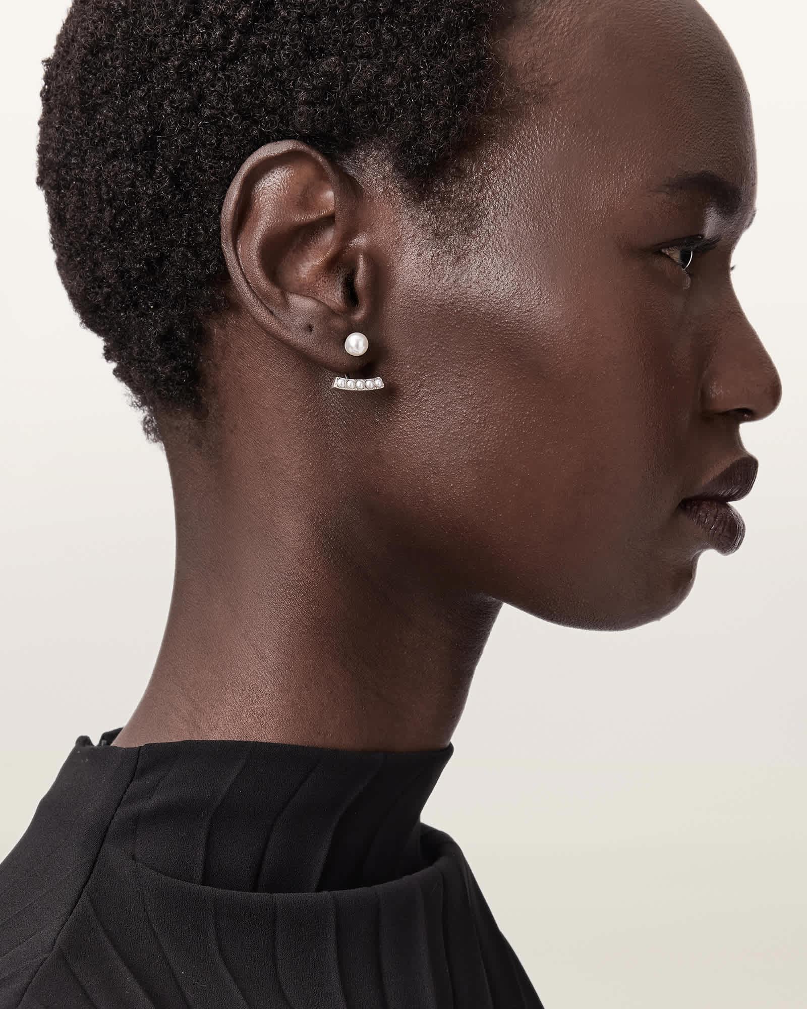 Nellie Pave Earrings WARM SILVER | ALLSAINTS US Product Image