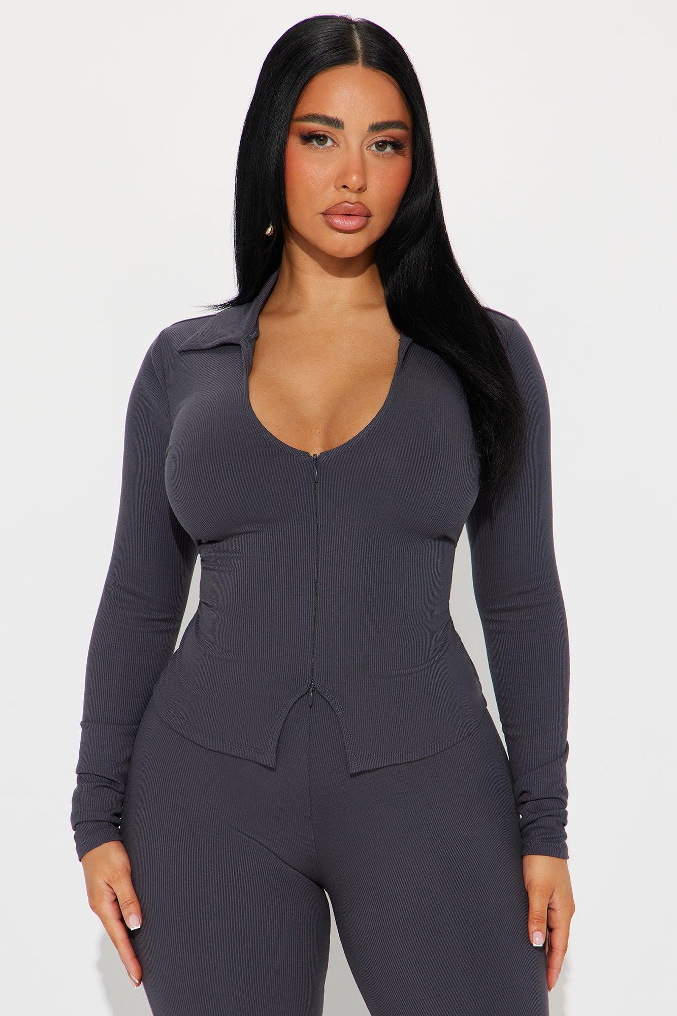 Marlen Ribbed Pant Set - Charcoal Product Image