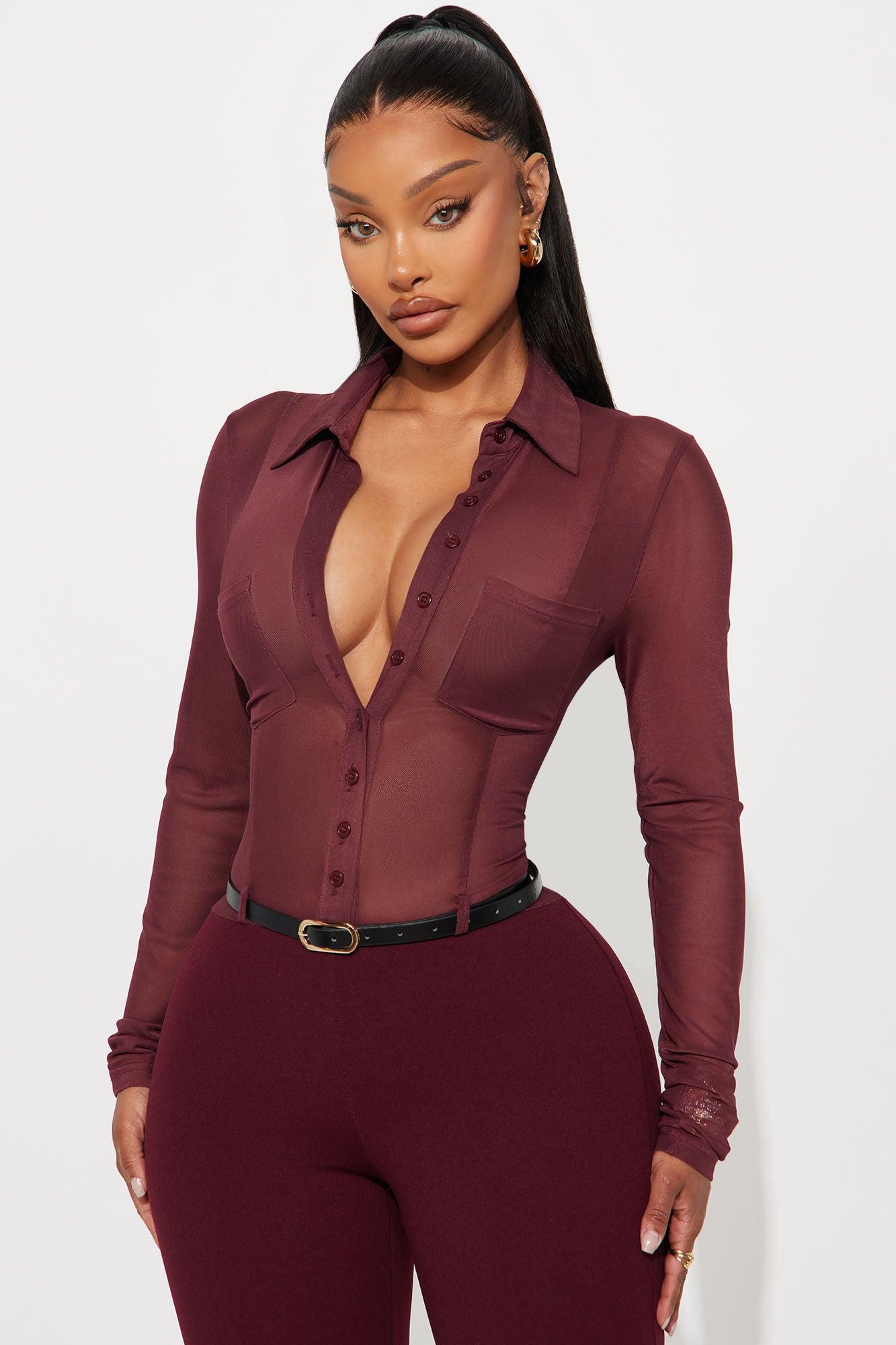 Ava Belted Jumpsuit - Burgundy Product Image