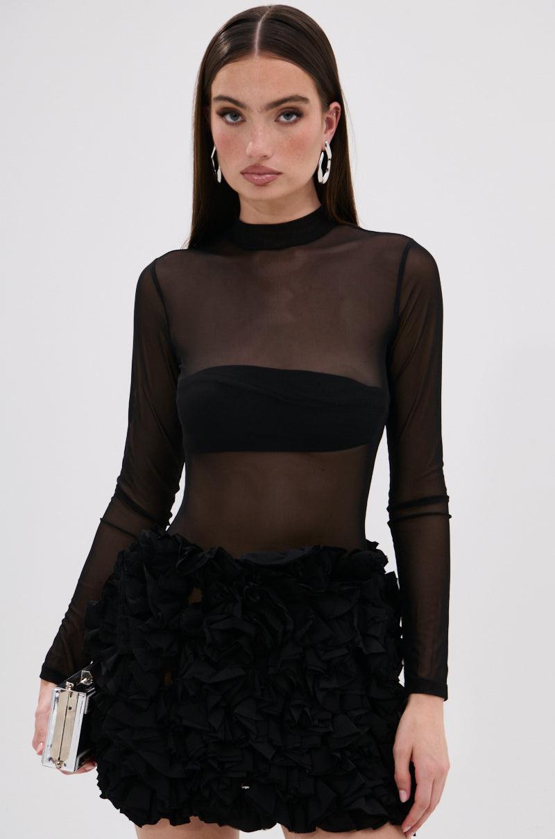 KELYN MESH MINI DRESS IN BLACK Product Image