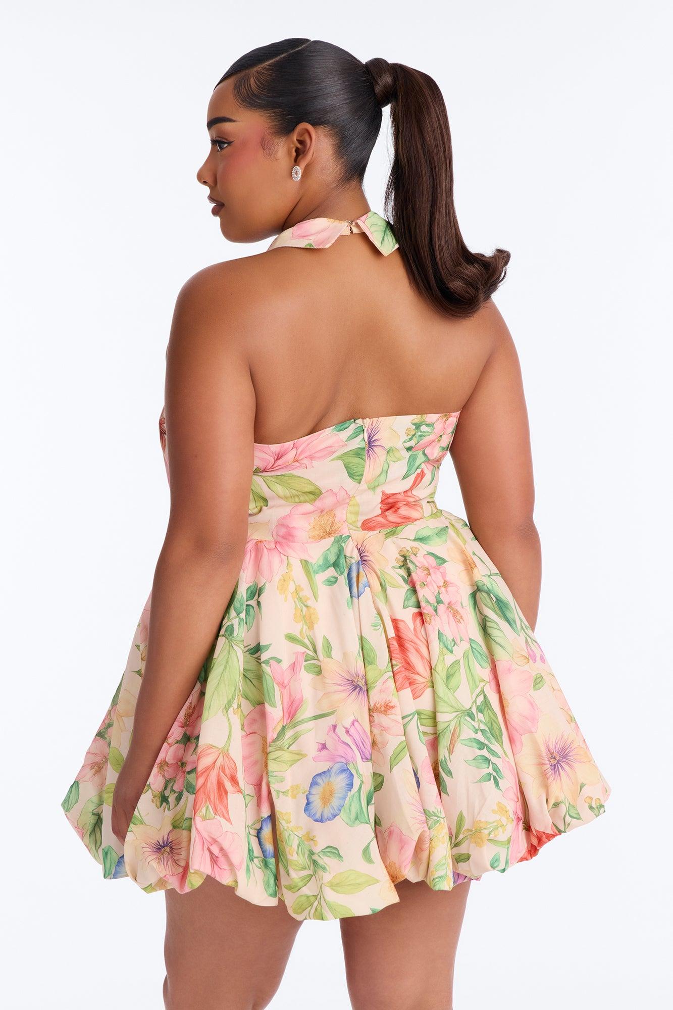 Emma Floral Halter Mini Dress - Pink/combo Female Product Image
