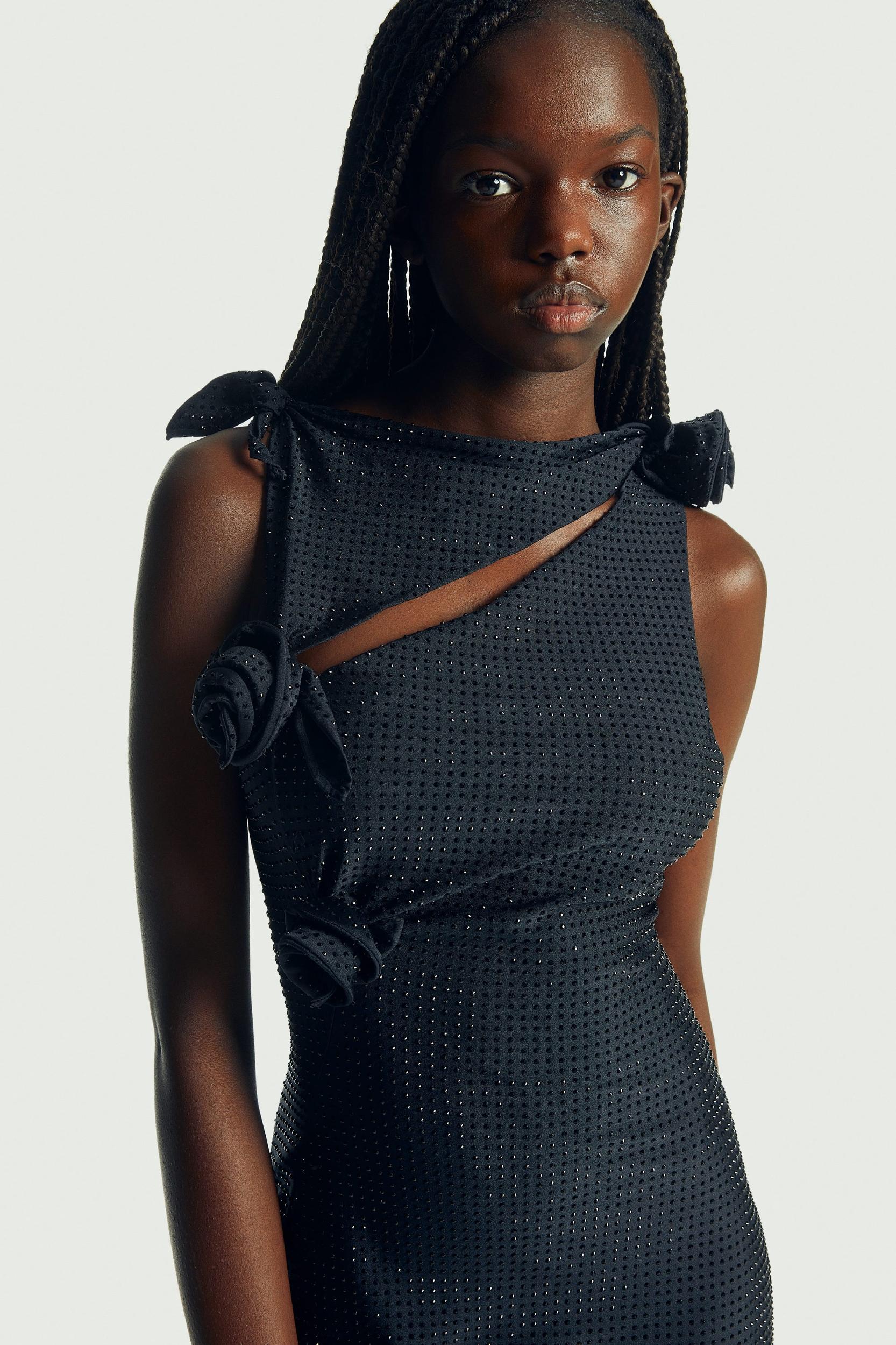 Crystal-Embellished Asymmetric Flower Gown Product Image