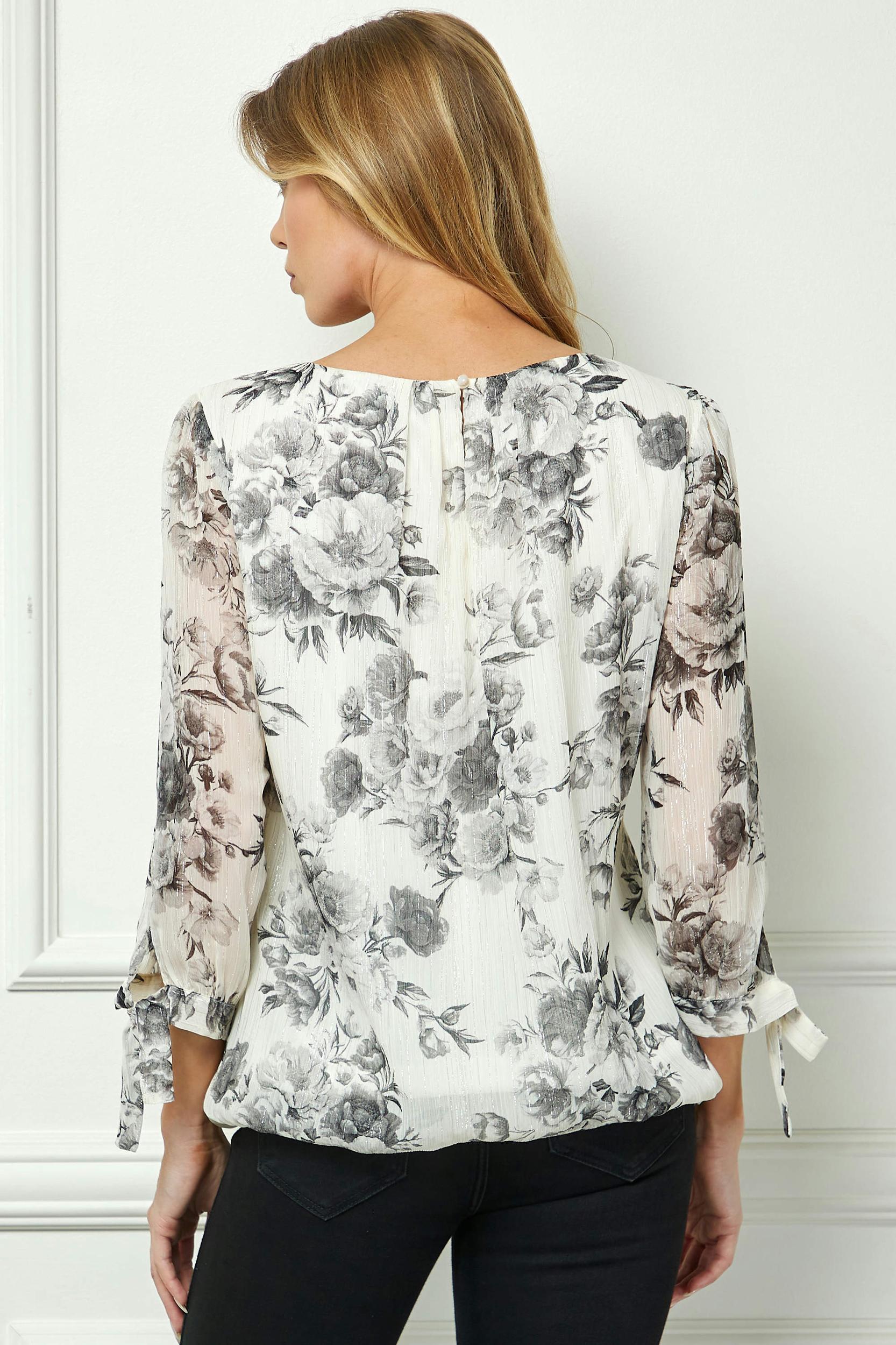 Bubble Hem 3/4 Tie Sleeve Blouse - Eggshell Product Image