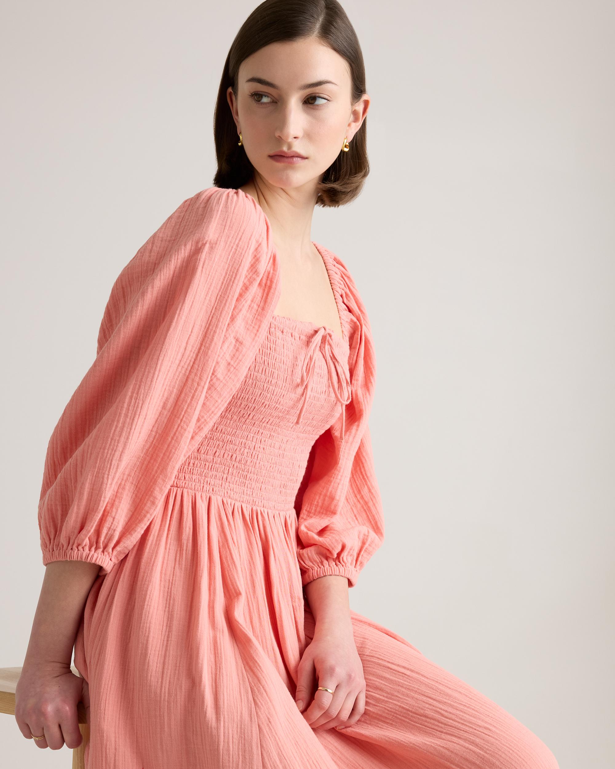 Quince | Women's Gauze Smocked Square Neck Midi Dress Organic Cotton Product Image