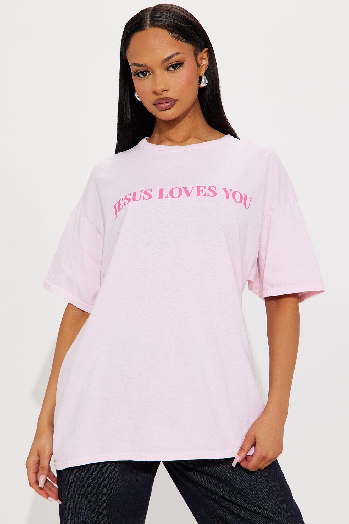 Jesus Loves You Washed Oversized Tee - Pink Product Image