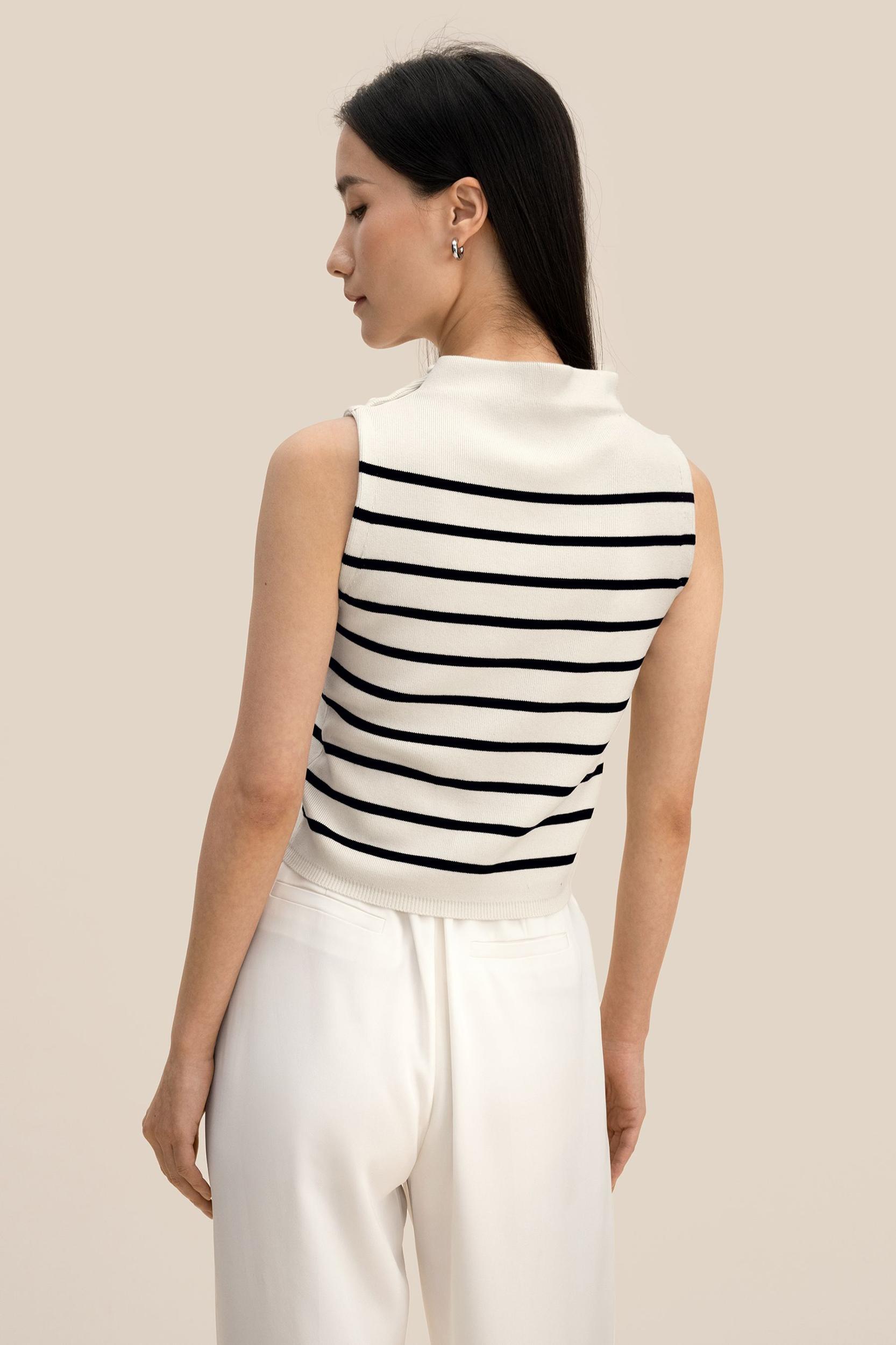 Cropped Spun Silk Strip Sweater Product Image