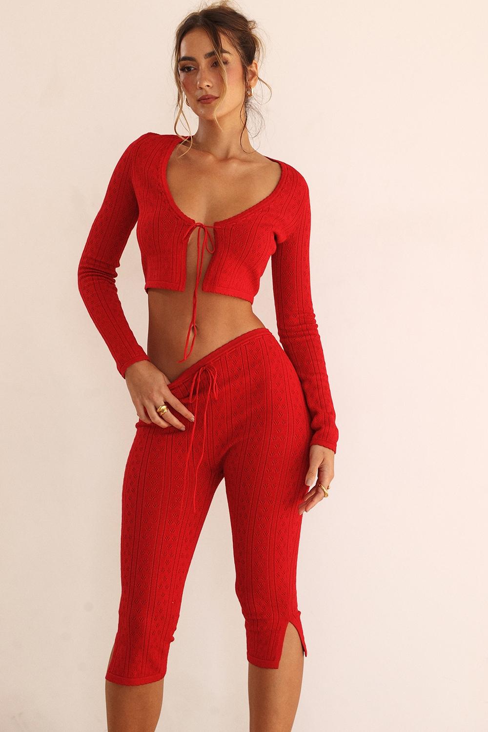 Perla  cherry ribbed knit top - sale Product Image