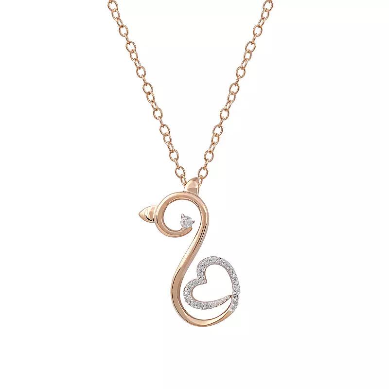 DeCouer Diamond Accent Heart Cat Swirl Pendant Necklace, Women's, Size: 18", Rose Gold Tone Product Image