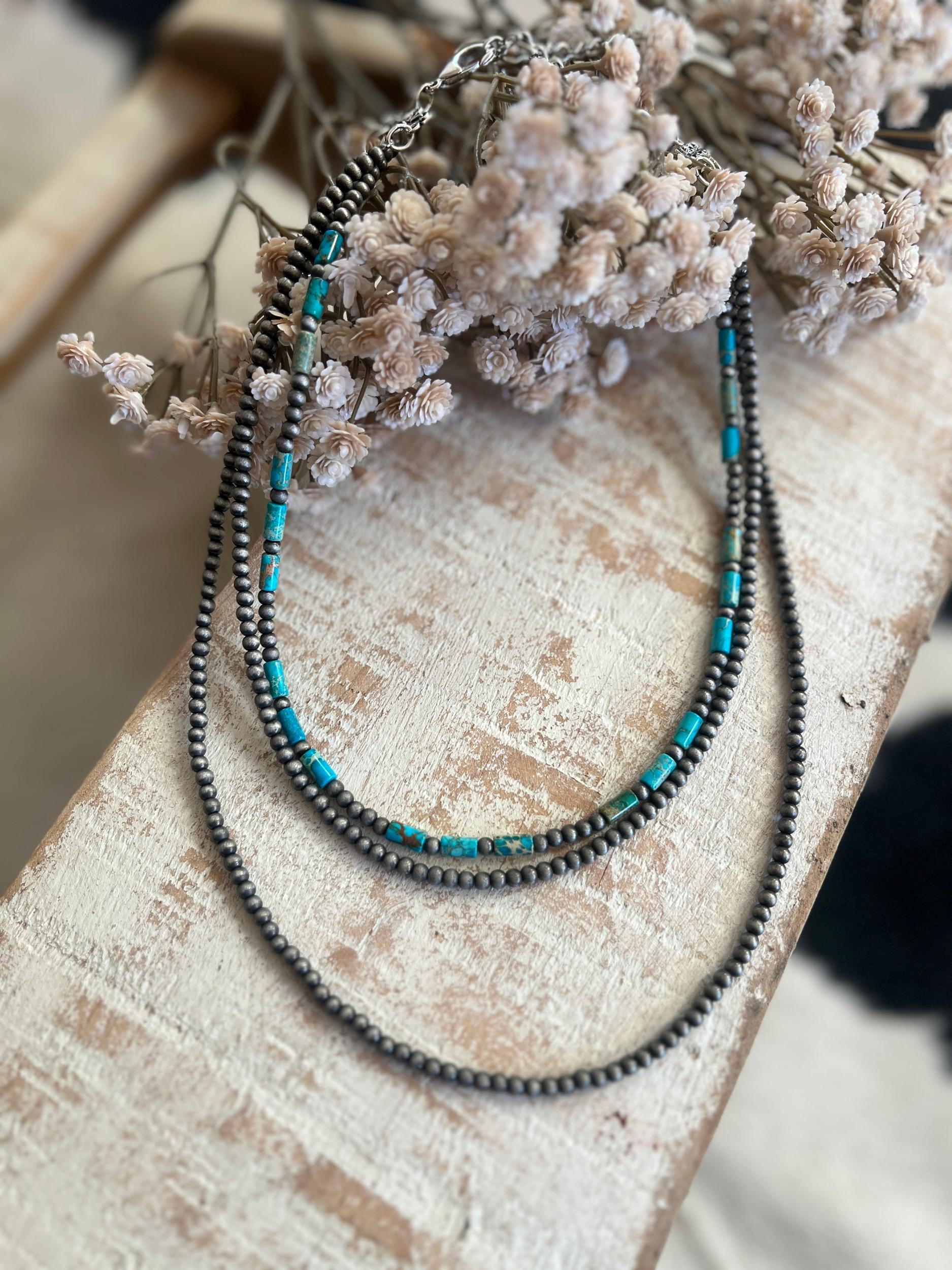 Triple Strand Navajo Pearl and Gemstone Beaded Necklace Product Image