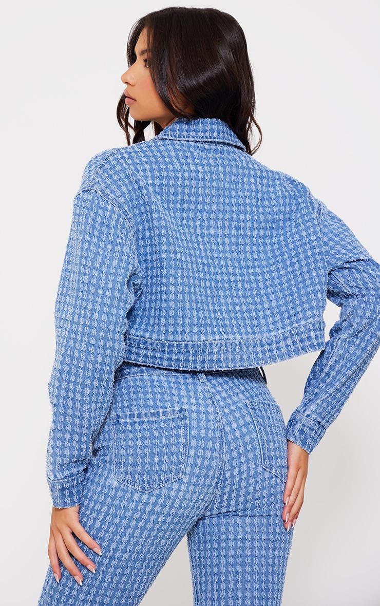 Light Blue Distressed Stripe Denim Jacket Product Image