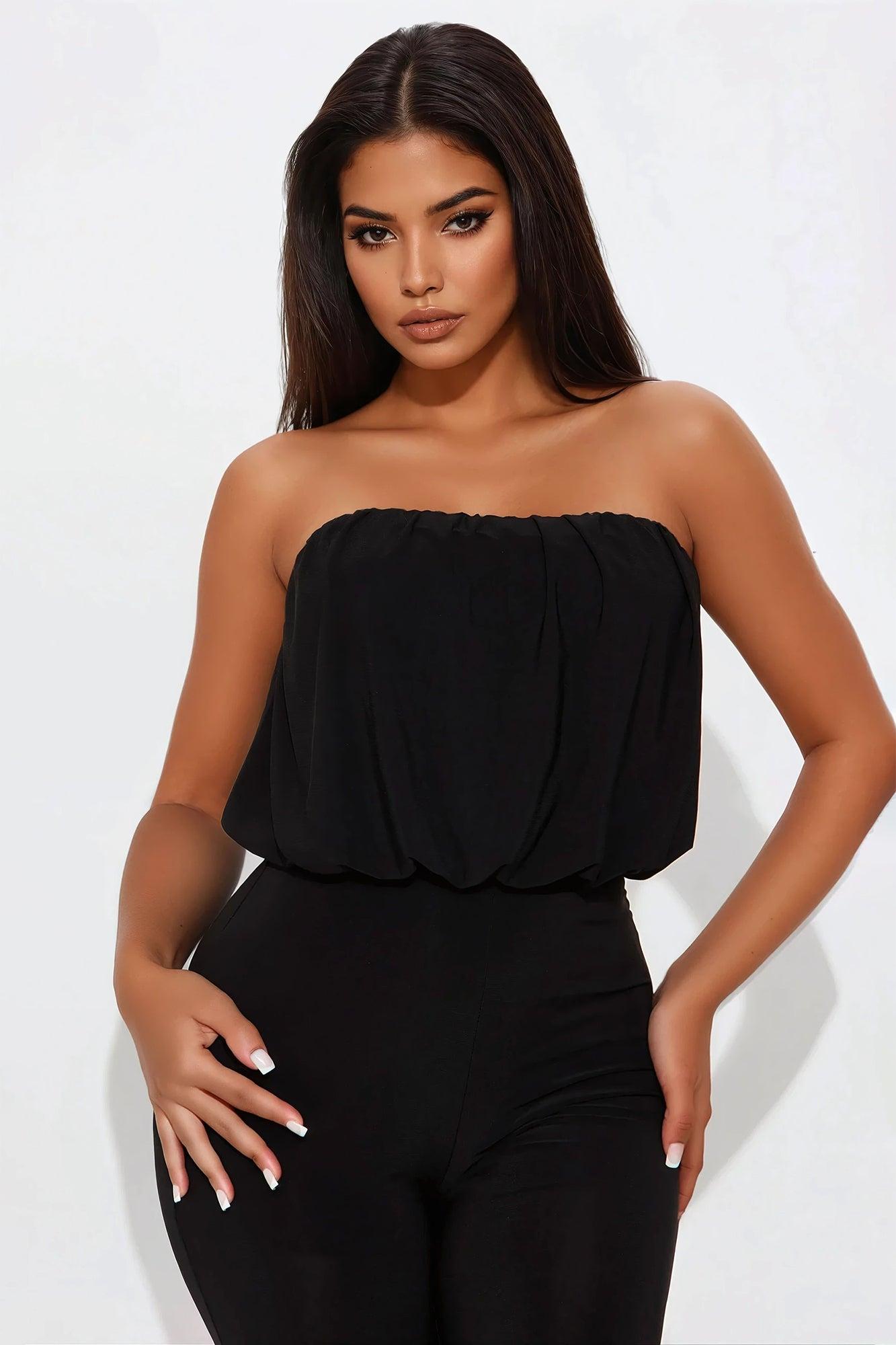 Briana Bubble Top Jumpsuit - Black Product Image