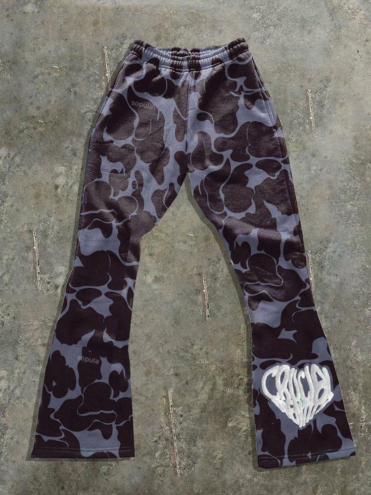 Sopula Unisex Men's Street Camo Heart Graphic Print Flared Pants Product Image