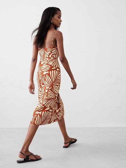 Linen-Blend High-Neck Midi Dress Product Image