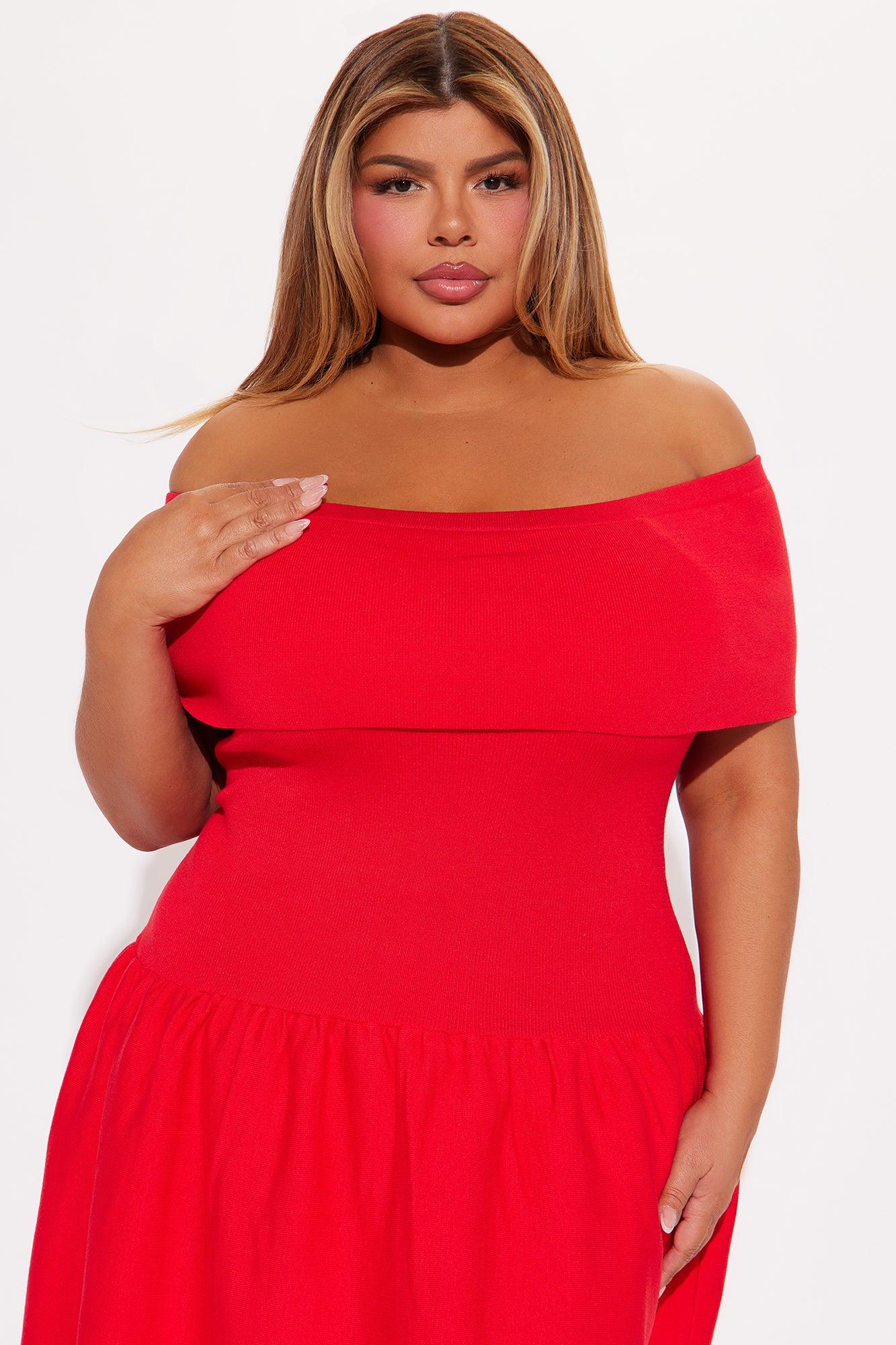 Daisy Off Shoulder Mini Dress - Red Product Image
