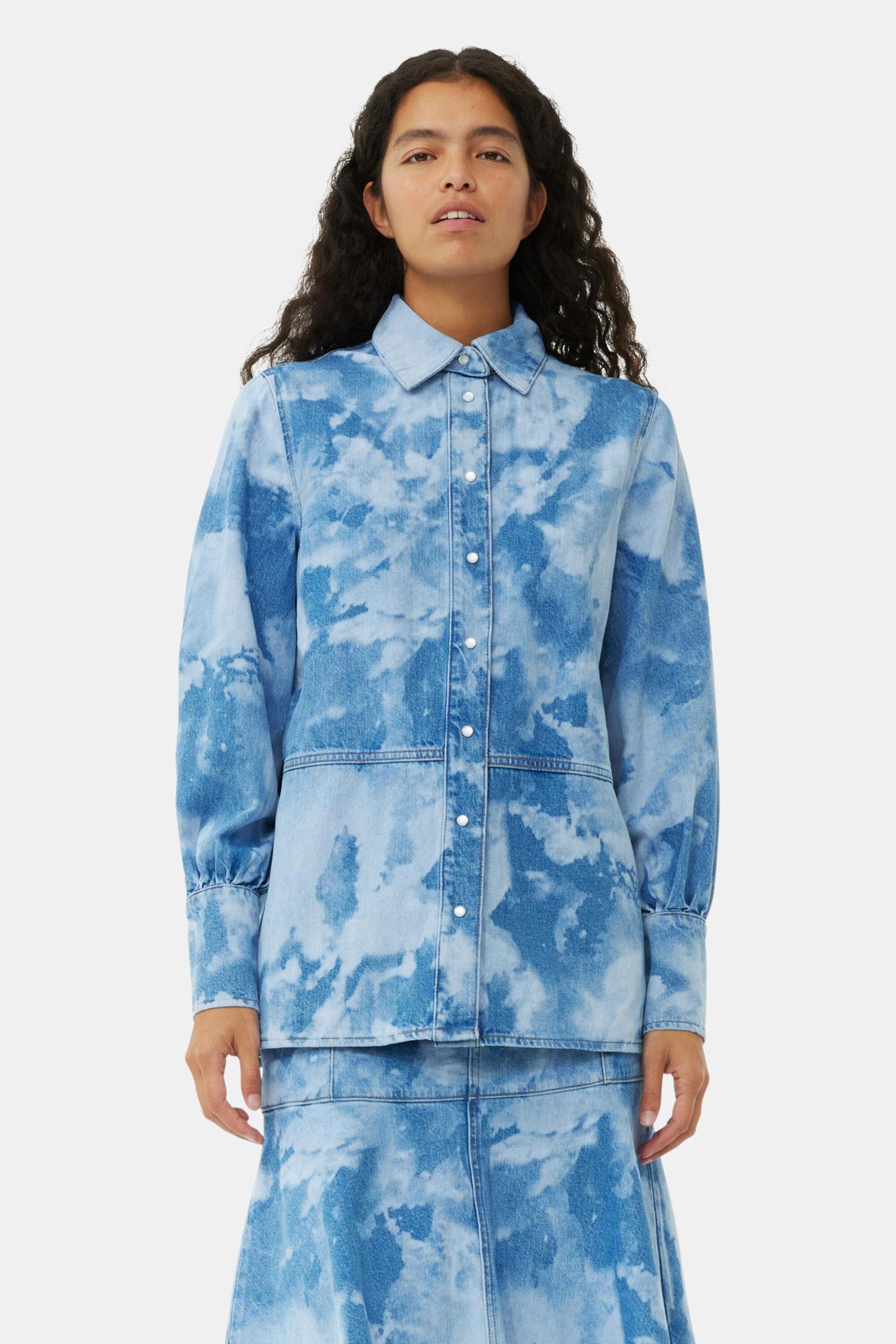 Blue Bleach Denim Shirt Product Image