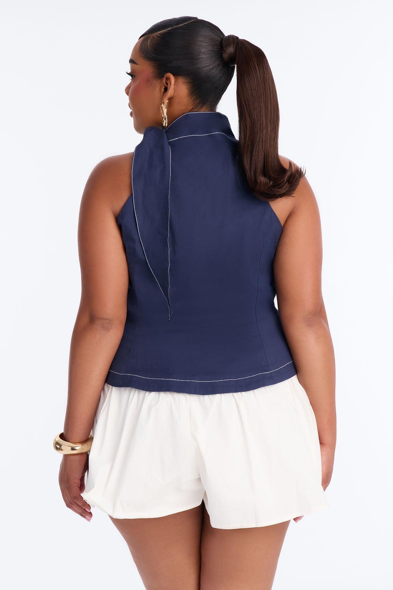 Brunch Date Micro High Neck Romper - Navy Female Product Image