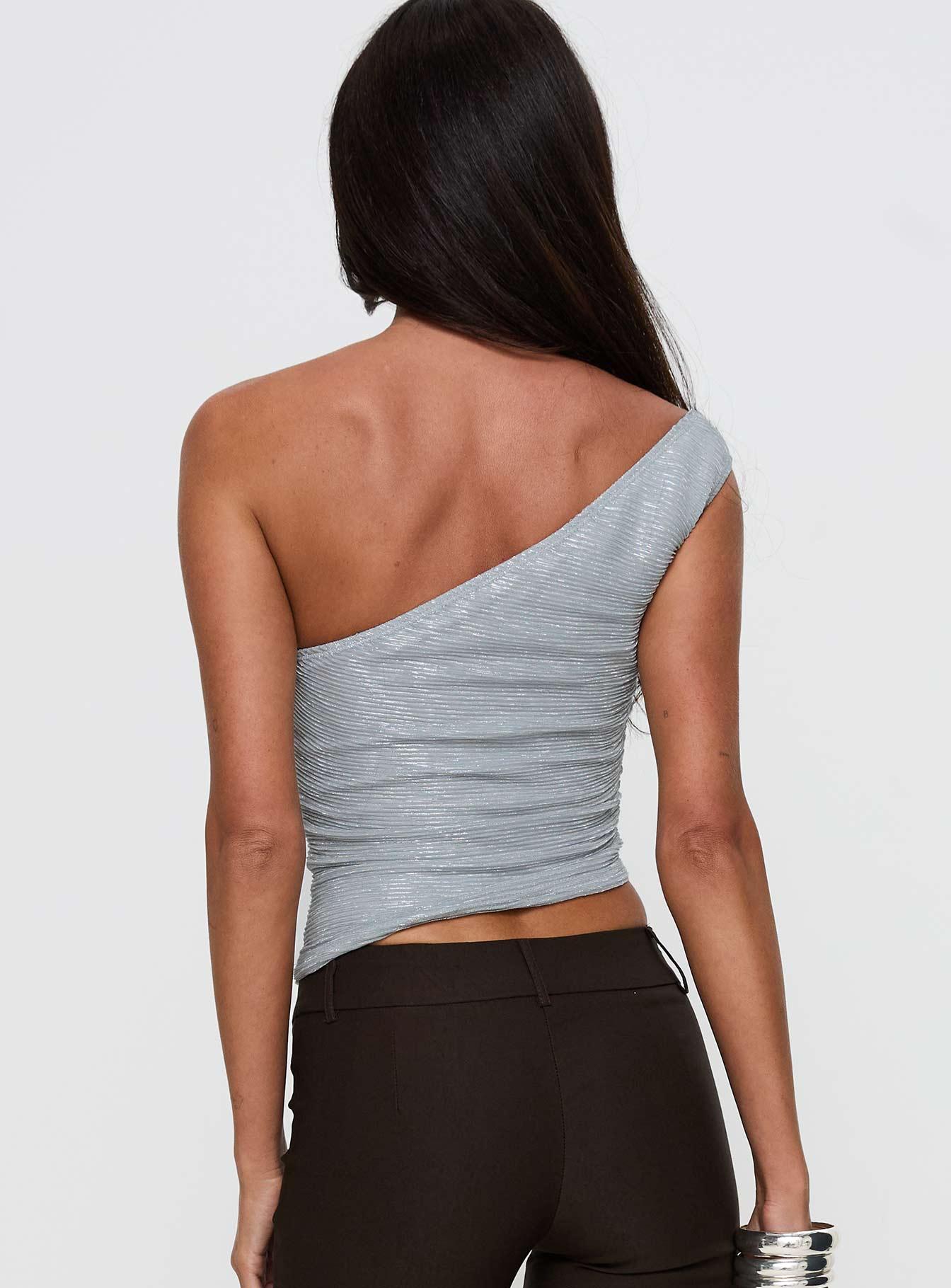 No Distractions One Shoulder Top Silver Product Image