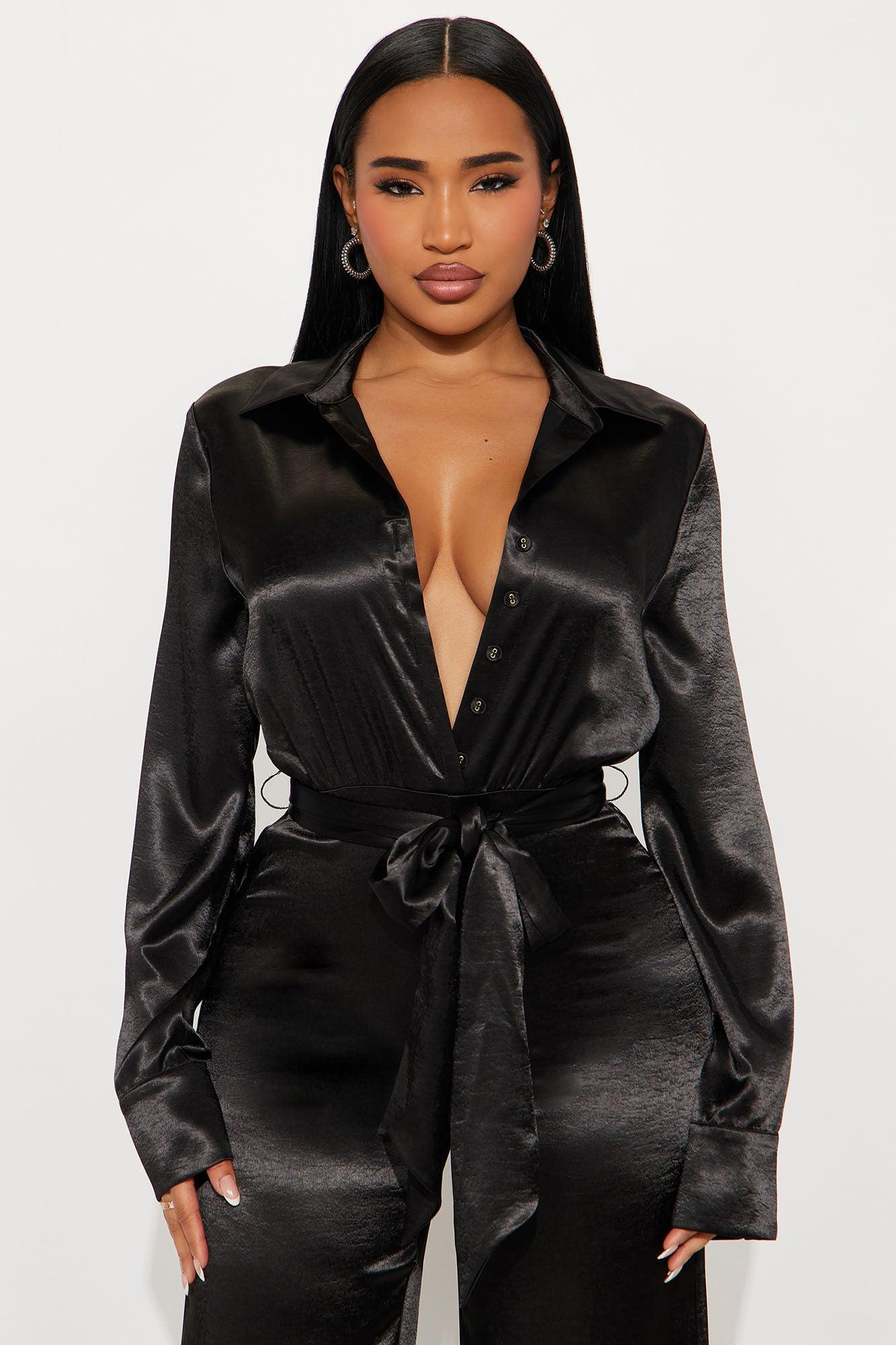 Amelie Satin Wide Leg Jumpsuit - Black Female Product Image