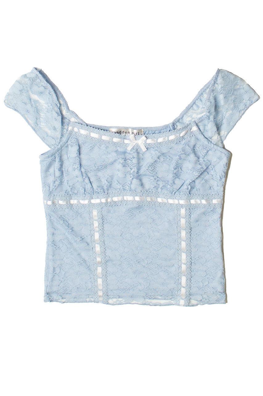 Layered Lace Cap Sleeve Ribbon Bow Top Product Image