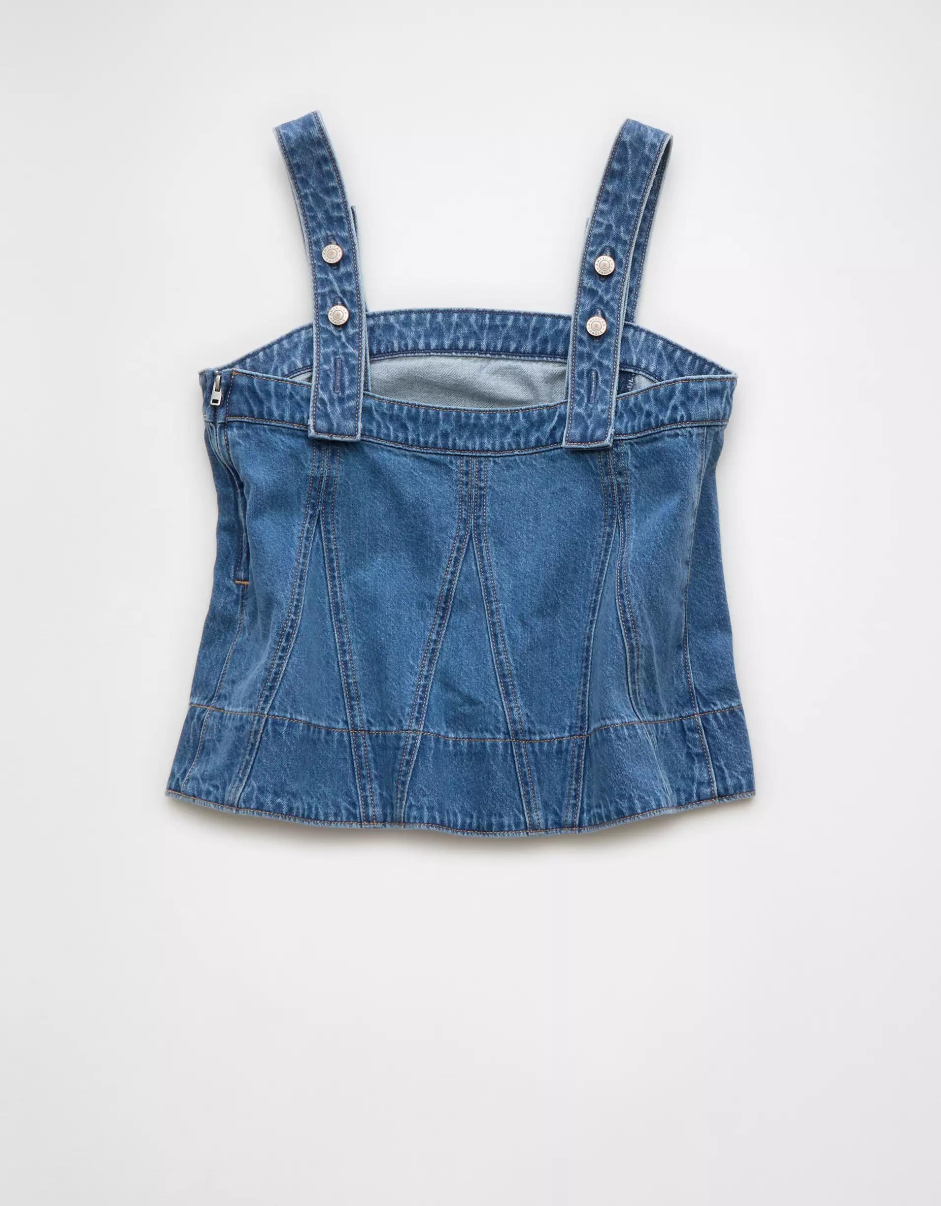 AE Square Neck Pieced Denim Tank Top Product Image
