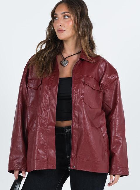 Callie Faux Leather Jacket Burgundy Product Image