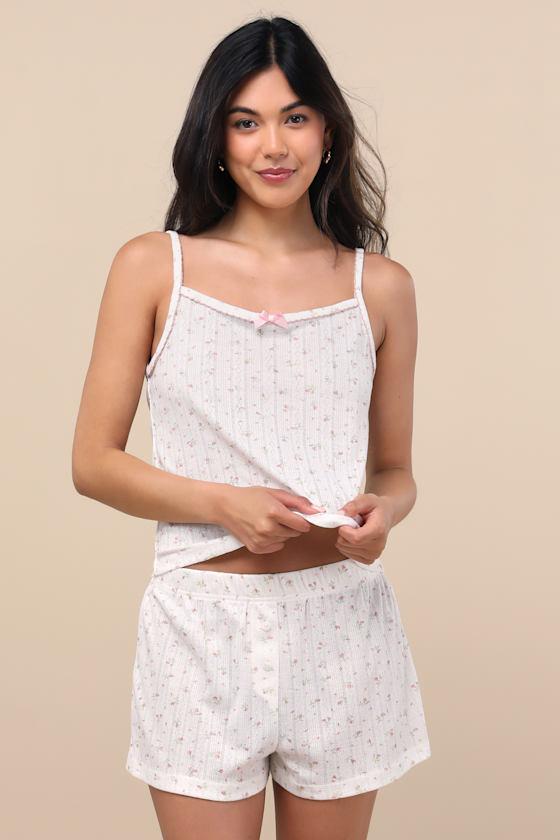 Finna Blush Floral Pointelle Knit Two-Piece Pajama Set Product Image