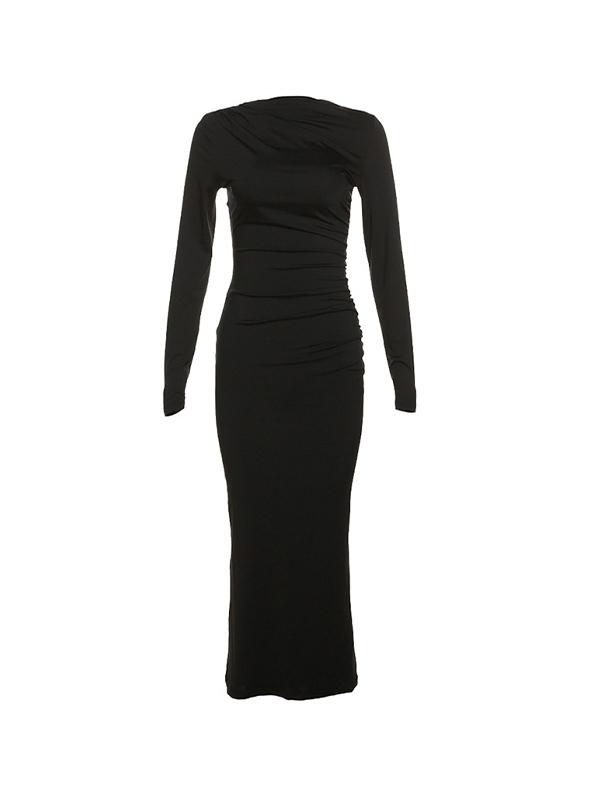 Solid Ruched Long Sleeve Maxi Dress Product Image