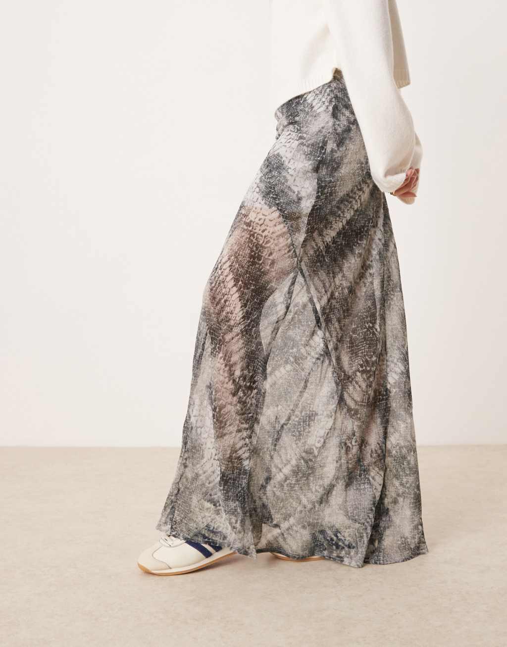 ASOS DESIGN Petite sheer maxi skirt in snake print Product Image