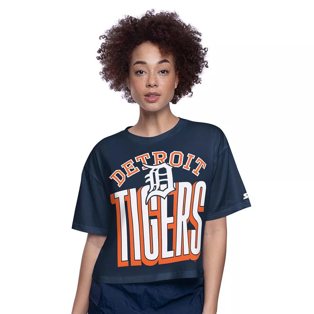 Women's Starter Navy Detroit Tigers Play the Ball Boxy Cropped T-Shirt, Size: XL, Blue Product Image