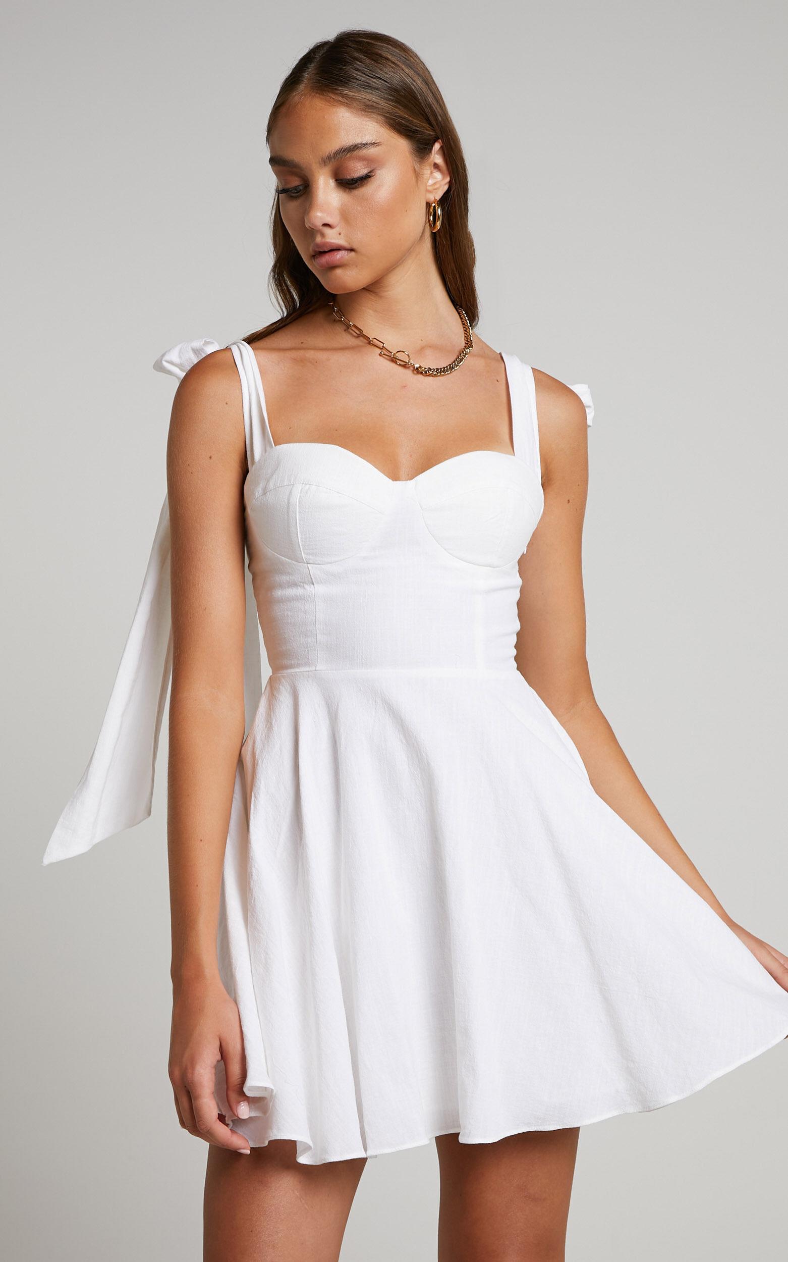 Girley Mini Dress - Bow Strap Dress in White Product Image