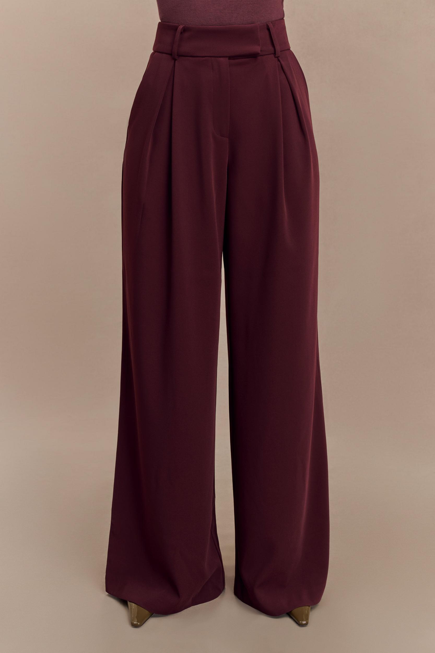 Jacqueline Pleated Wide Leg Pants - Mahogany Product Image