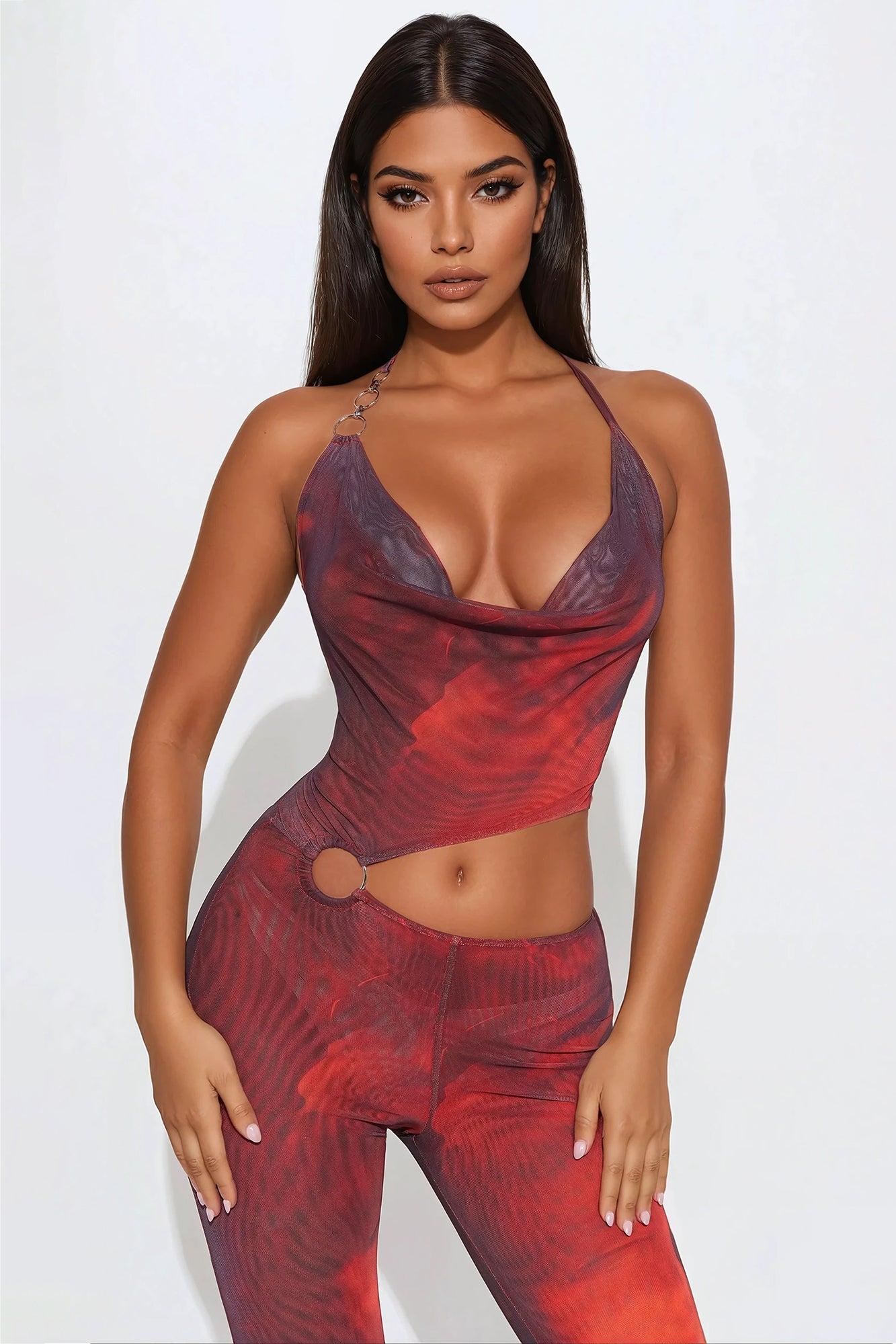 In Your Head Mesh Jumpsuit - Red/combo Product Image