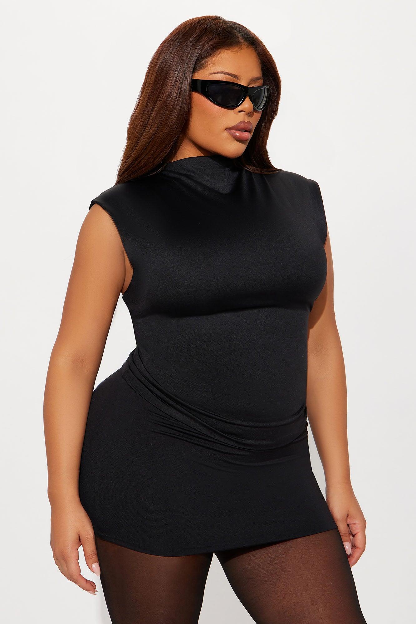 Contour Double Lined Mock Neck Top - Black Female Product Image