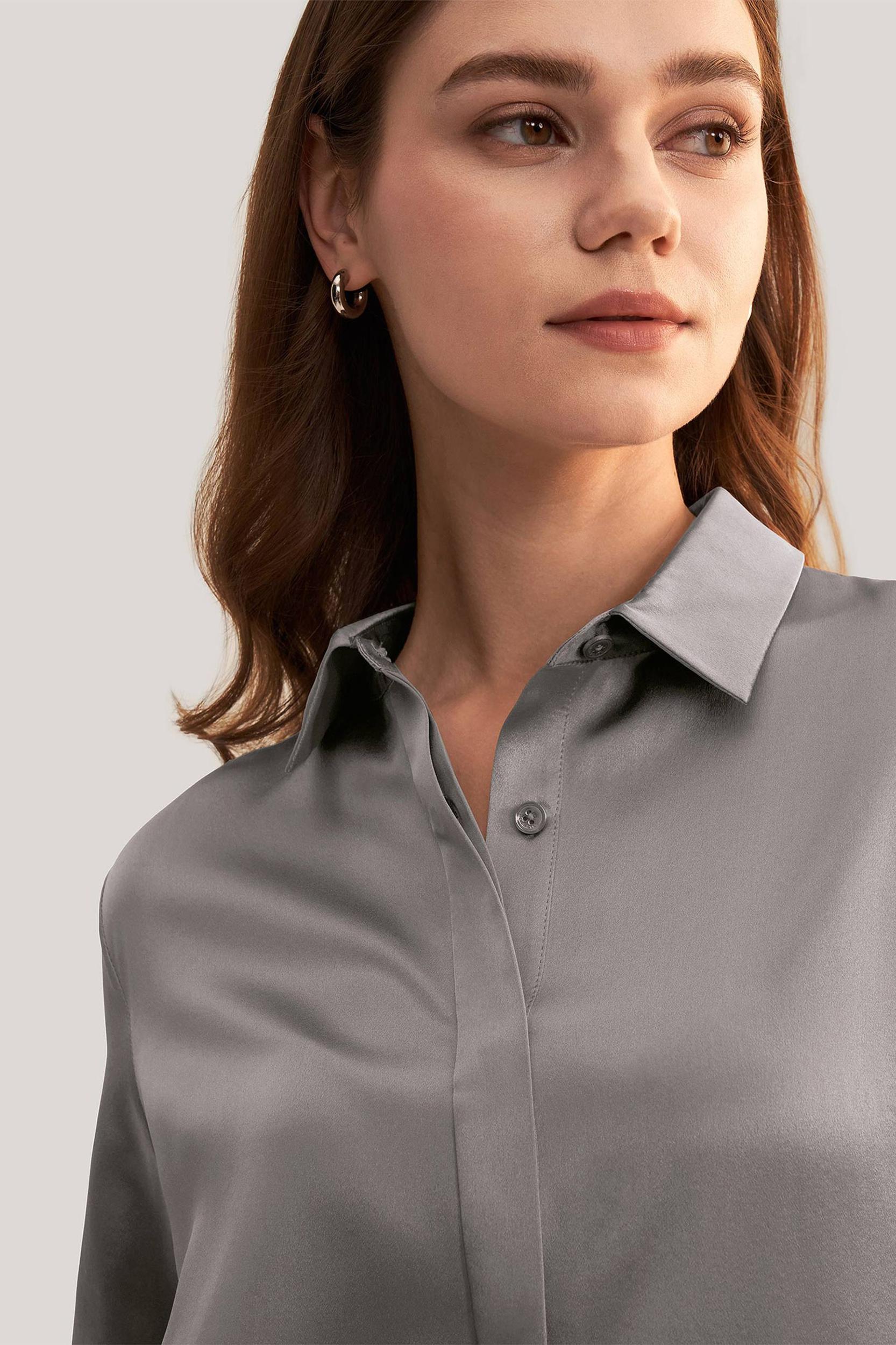 Basic Concealed Placket Silk Shirt Product Image