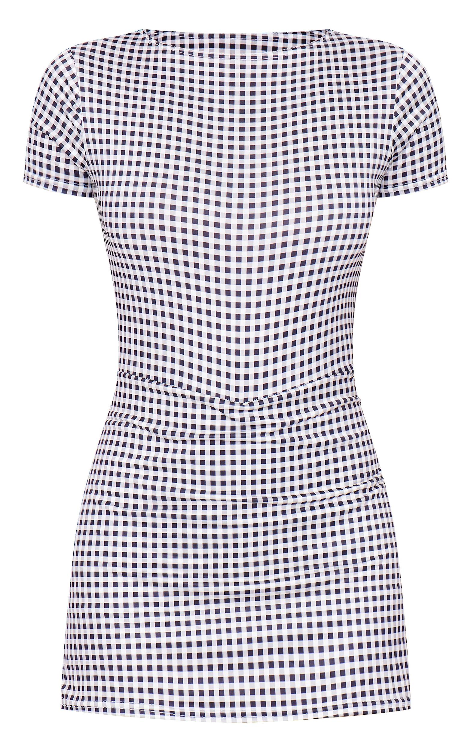 Monochrome Gingham Print Cap Sleeve Slinky Skort Romper Product Image