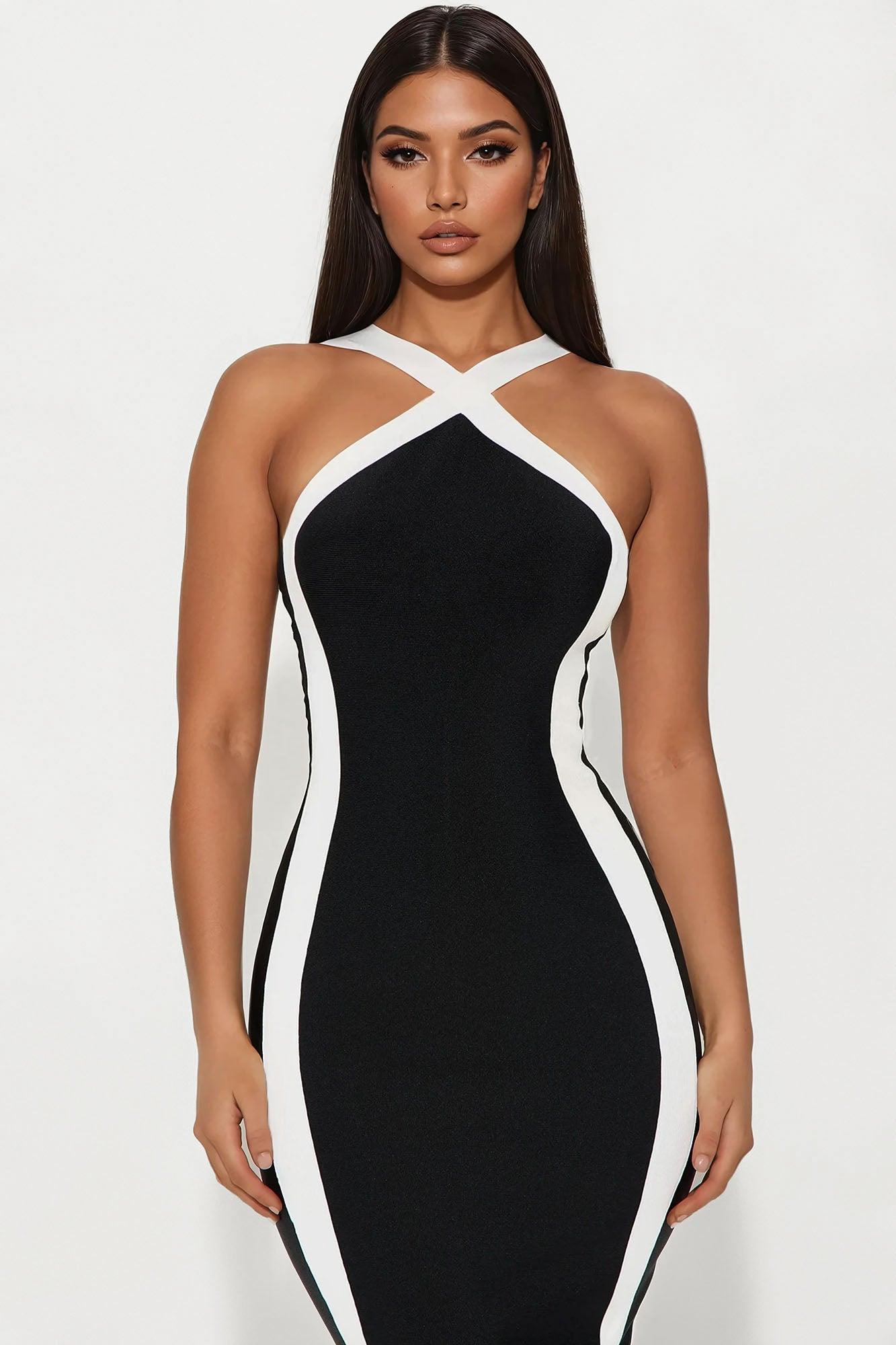 Boss Moves Bandage Midi Dress - Black/White Female Product Image