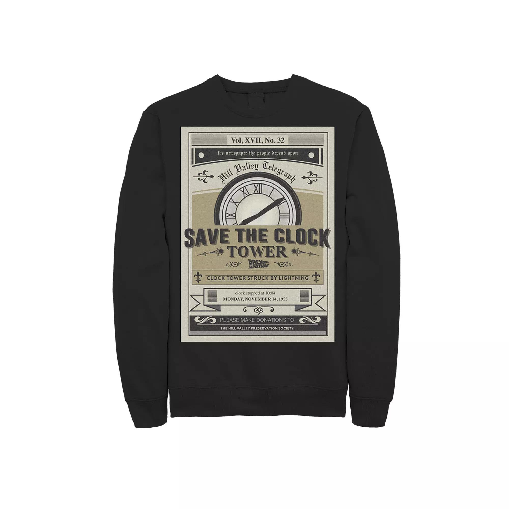 Men's Back to the Future Clock Tower Poster Sweatshirt, Size: Large, Black Product Image