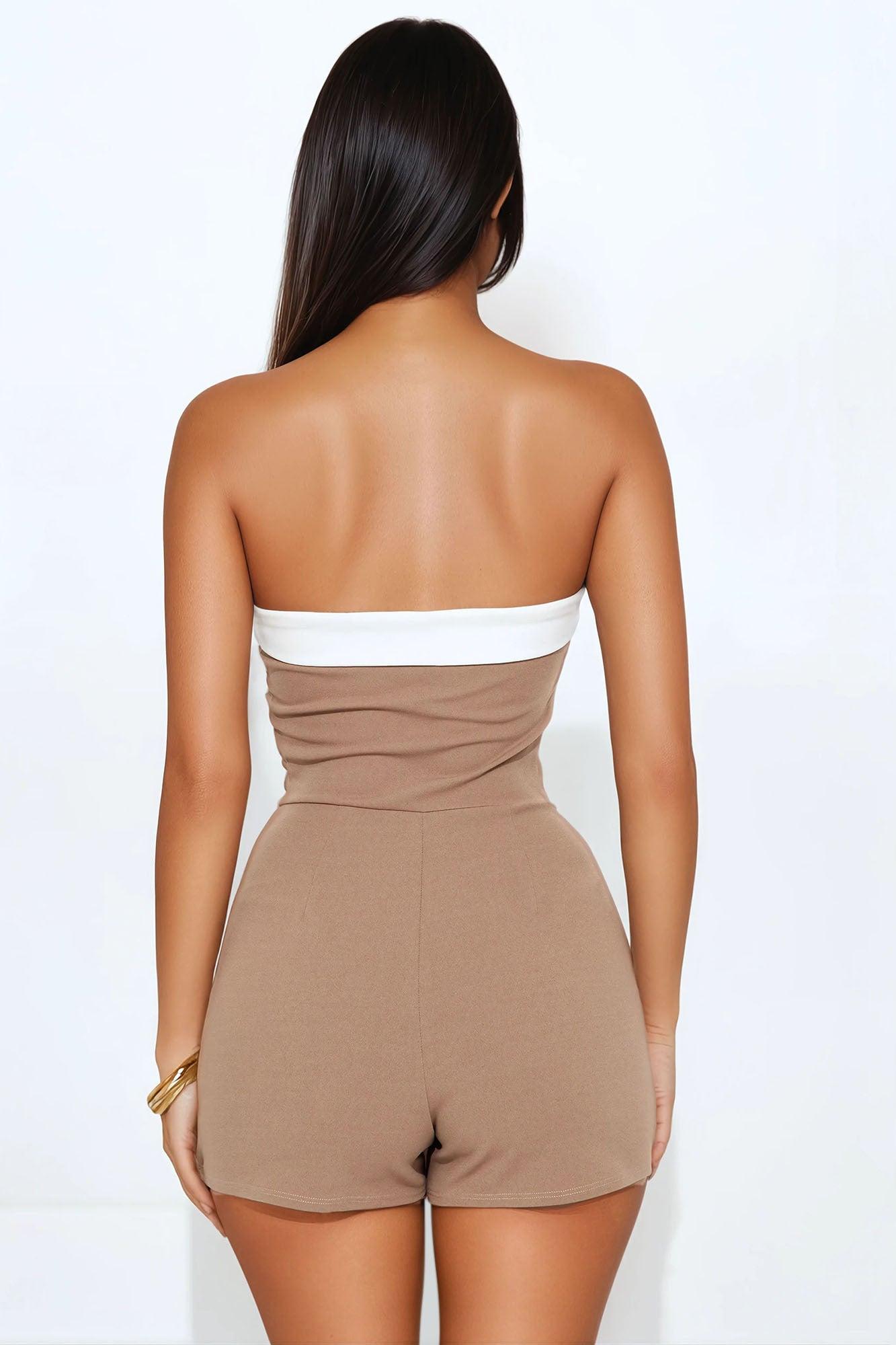 Take Me Out Tonight Romper - Mocha/combo Product Image