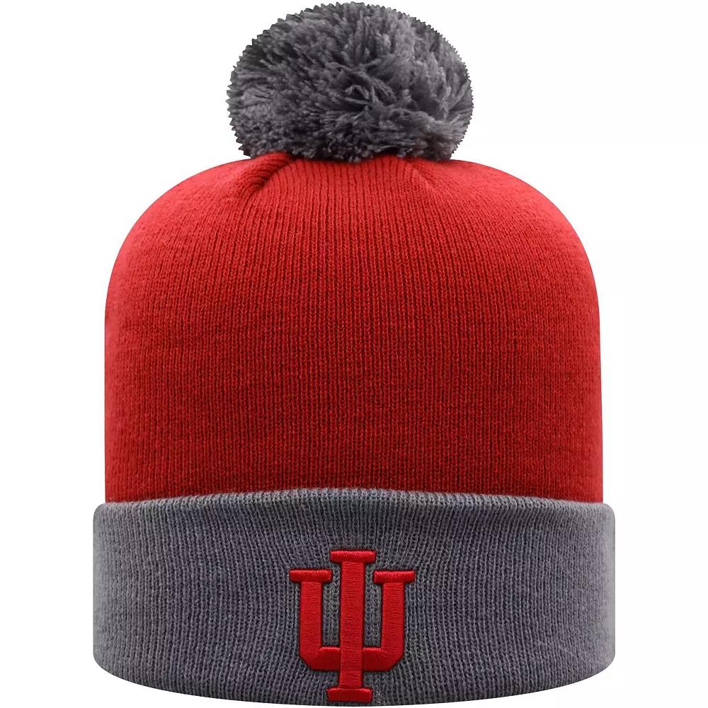Men's Top of the World Crimson/Gray Indiana Hoosiers Core 2-Tone Cuffed Knit Hat with Pom, Red Product Image